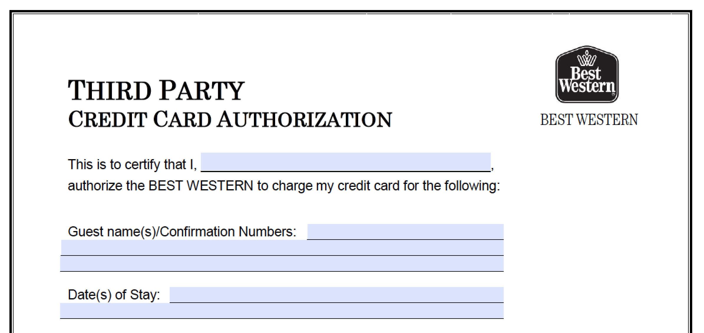 Download Best Western Credit Card Authorization Form For Authorization To Charge Credit Card Template
