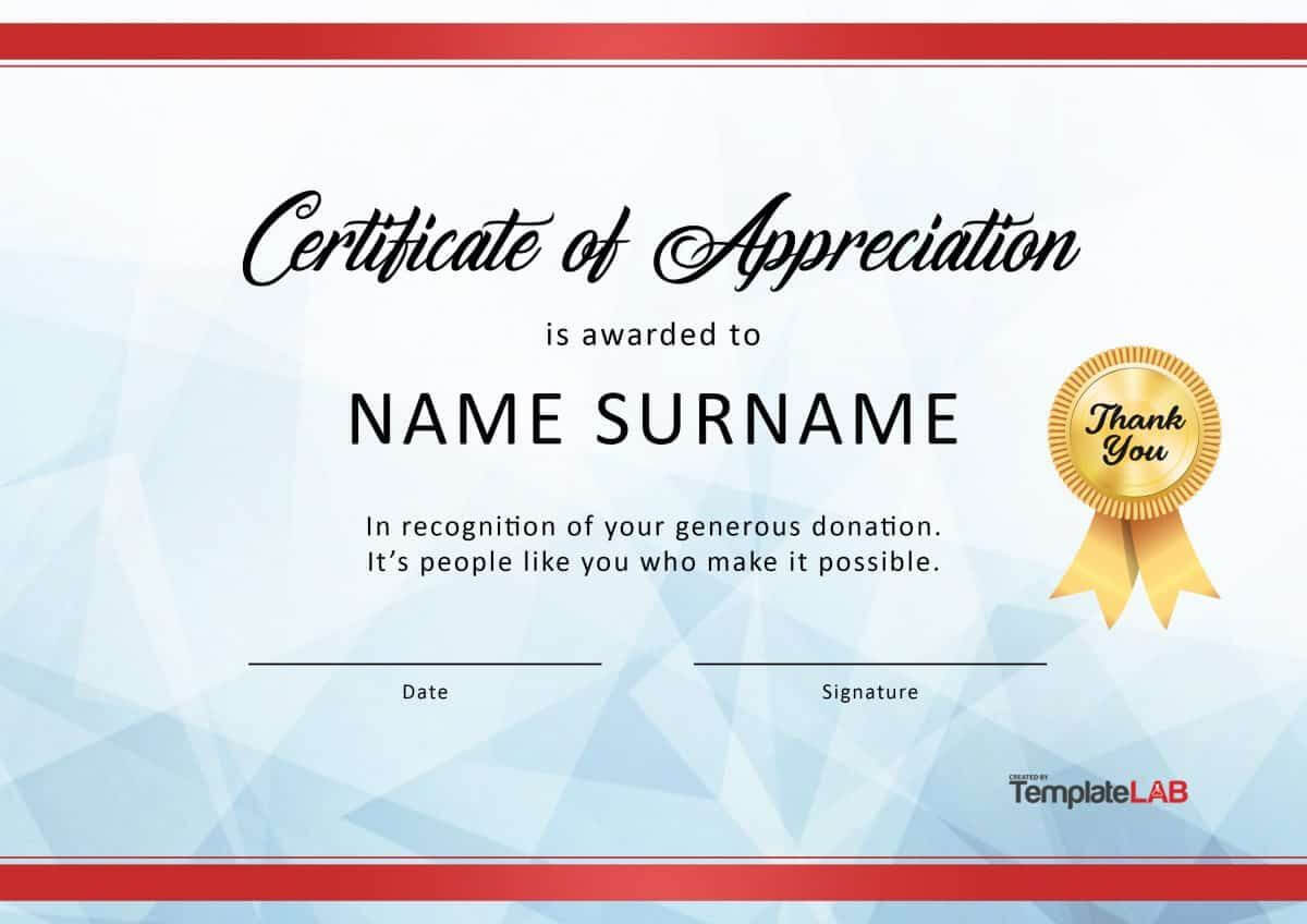 Download Certificate Of Appreciation For Donation 03 Within Thanks Certificate Template
