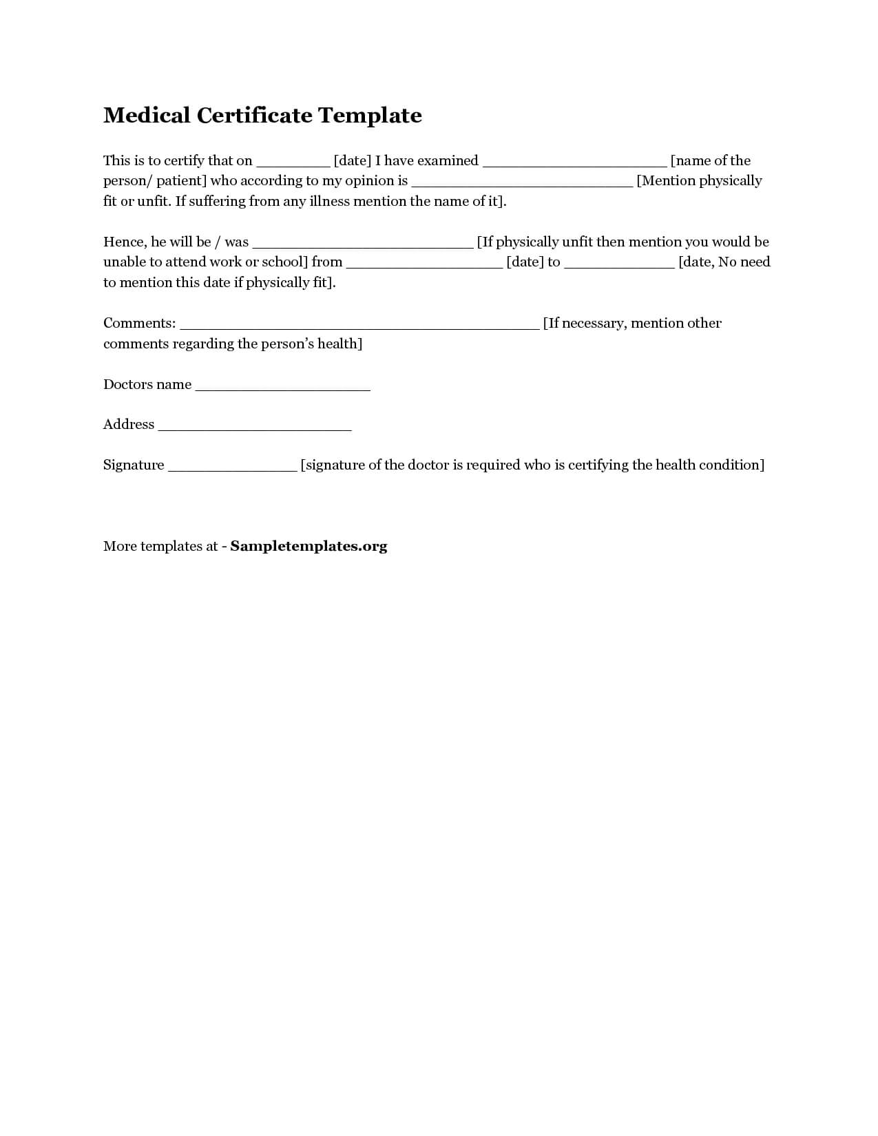 Download Medical Certificate Template1 | Certificate Throughout Fake Medical Certificate Template Download