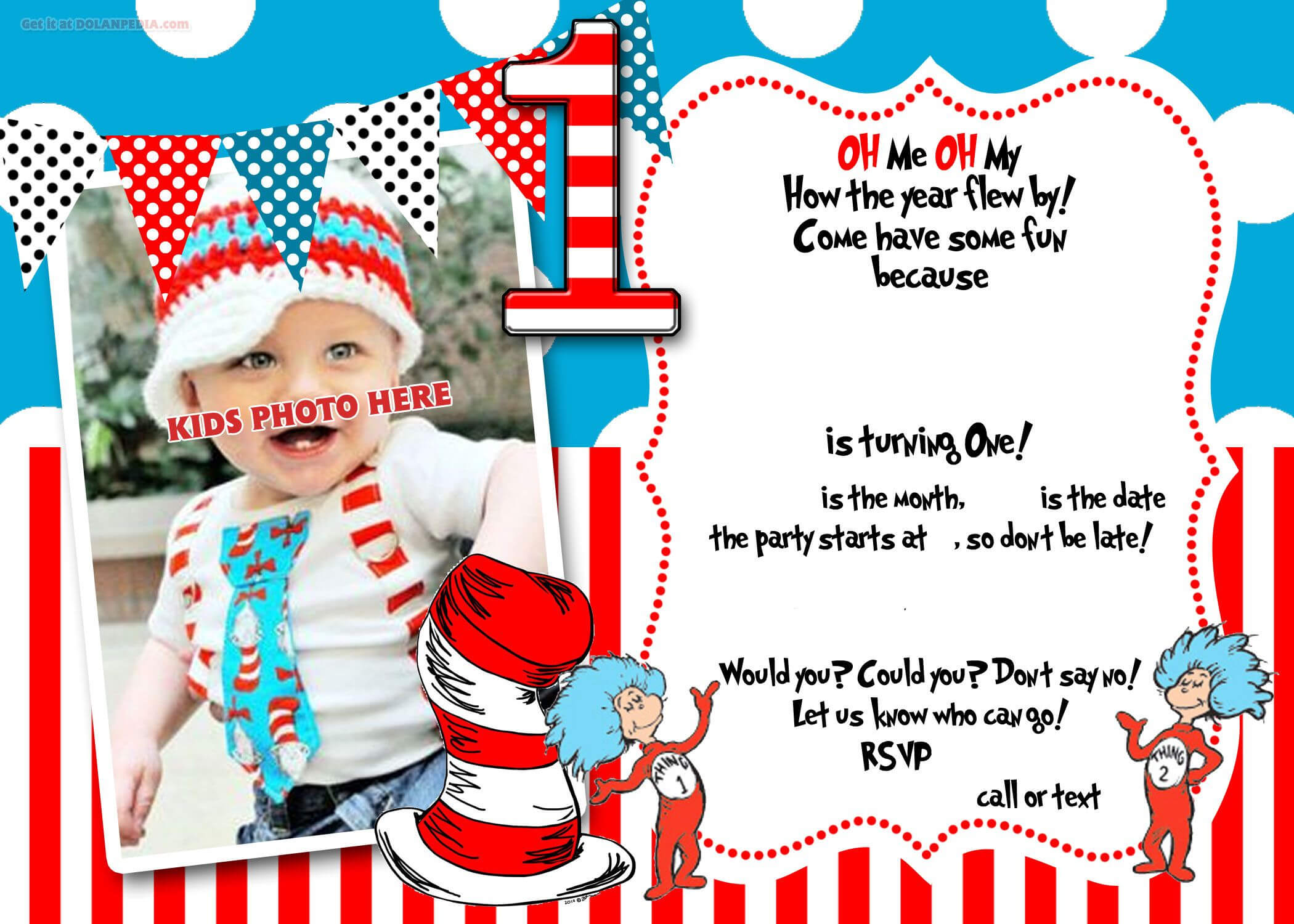 Dr.seuss 1St Birthday Invitation Template  Update! | 1St Regarding Dr Seuss Birthday Card Template