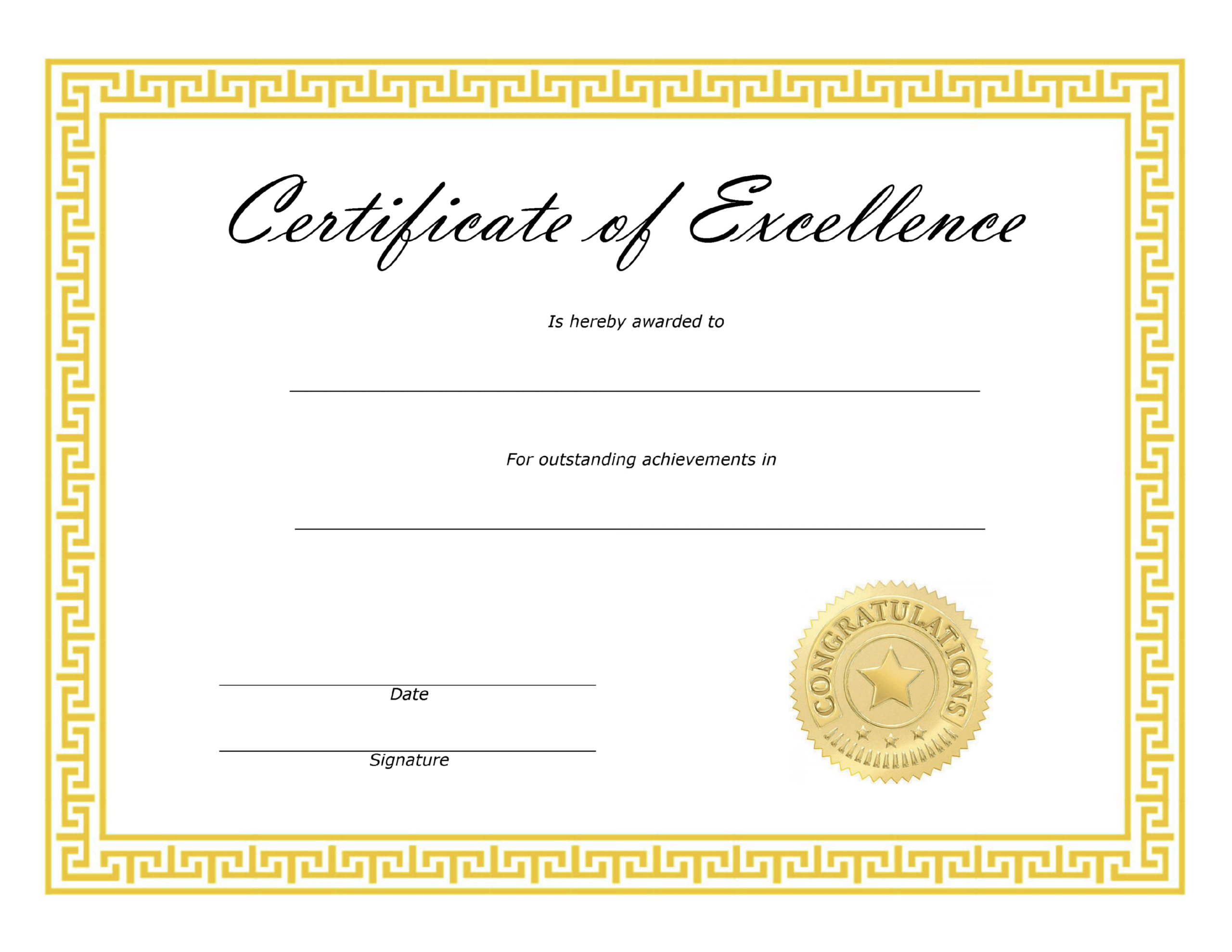 ❤️ Free Sample Certificate Of Excellence Templates❤️ With Regard To Certificate Of Excellence Template Free Download