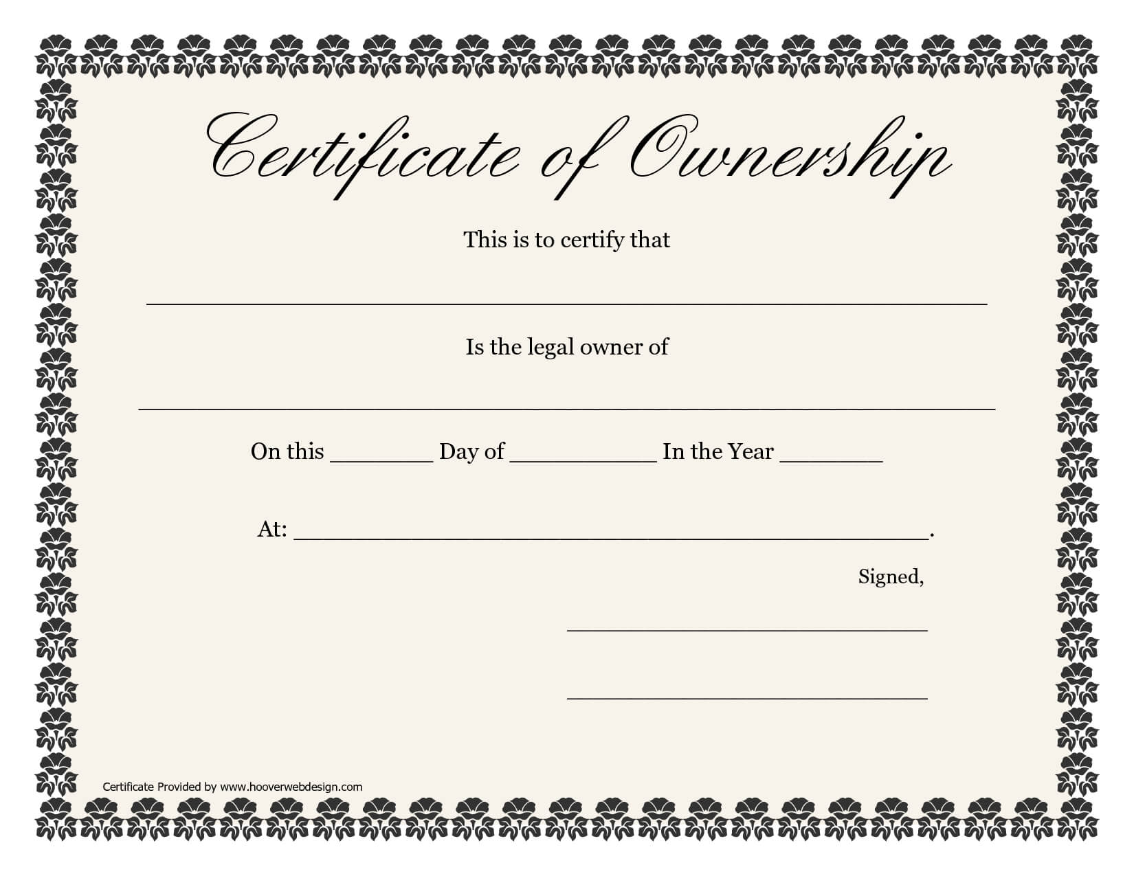 ❤️5+ Free Sample Of Certificate Of Ownership Form Template❤️ Intended For Ownership Certificate Template