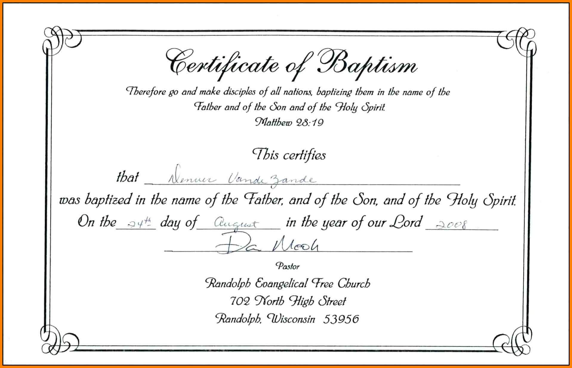 ❤️free Sample Certificate Of Baptism Form Template❤️ Throughout Christian Baptism Certificate Template