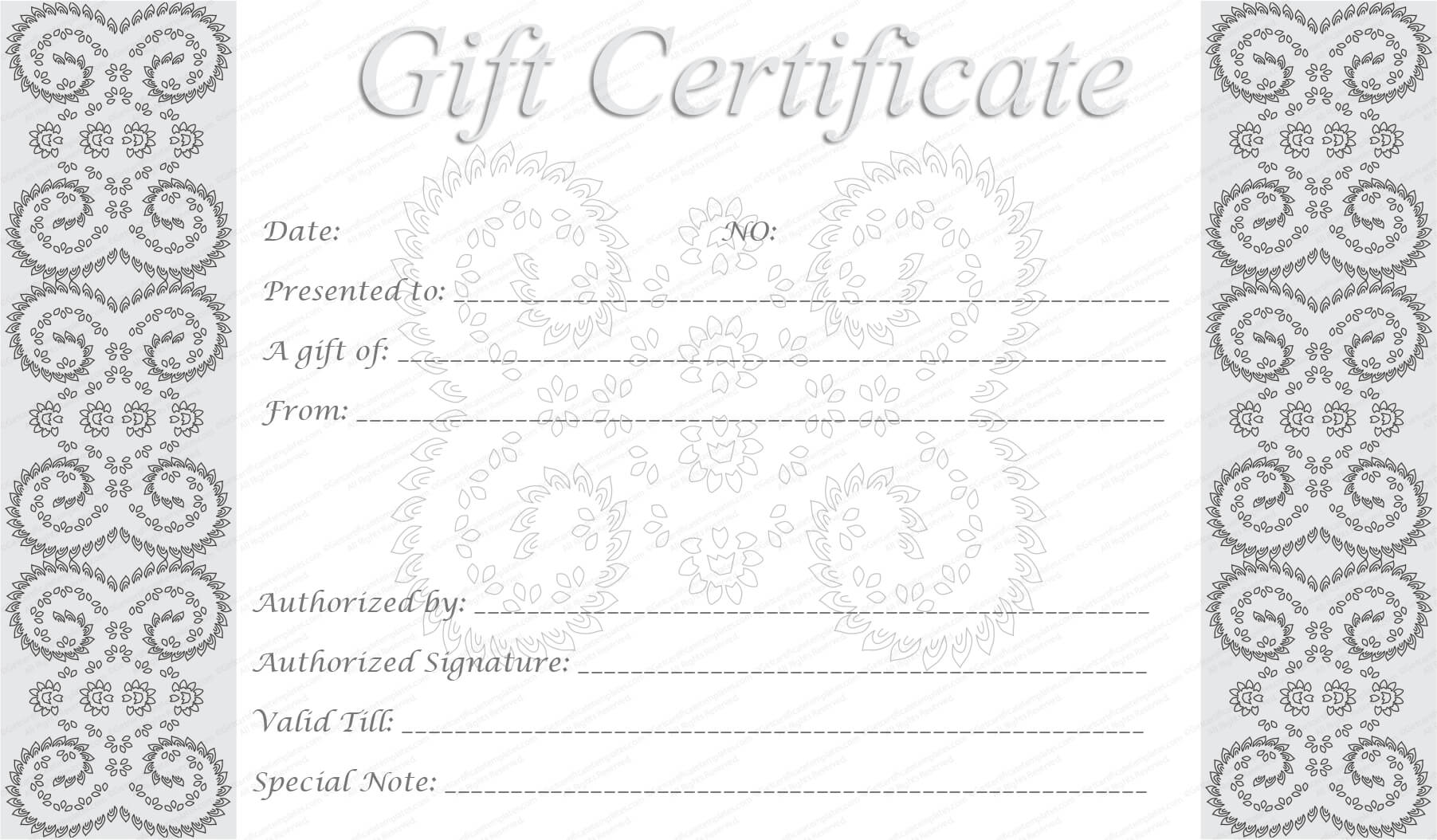 Editable And Printable Silver Swirls Gift Certificate Template With Regard To Graduation Gift Certificate Template Free