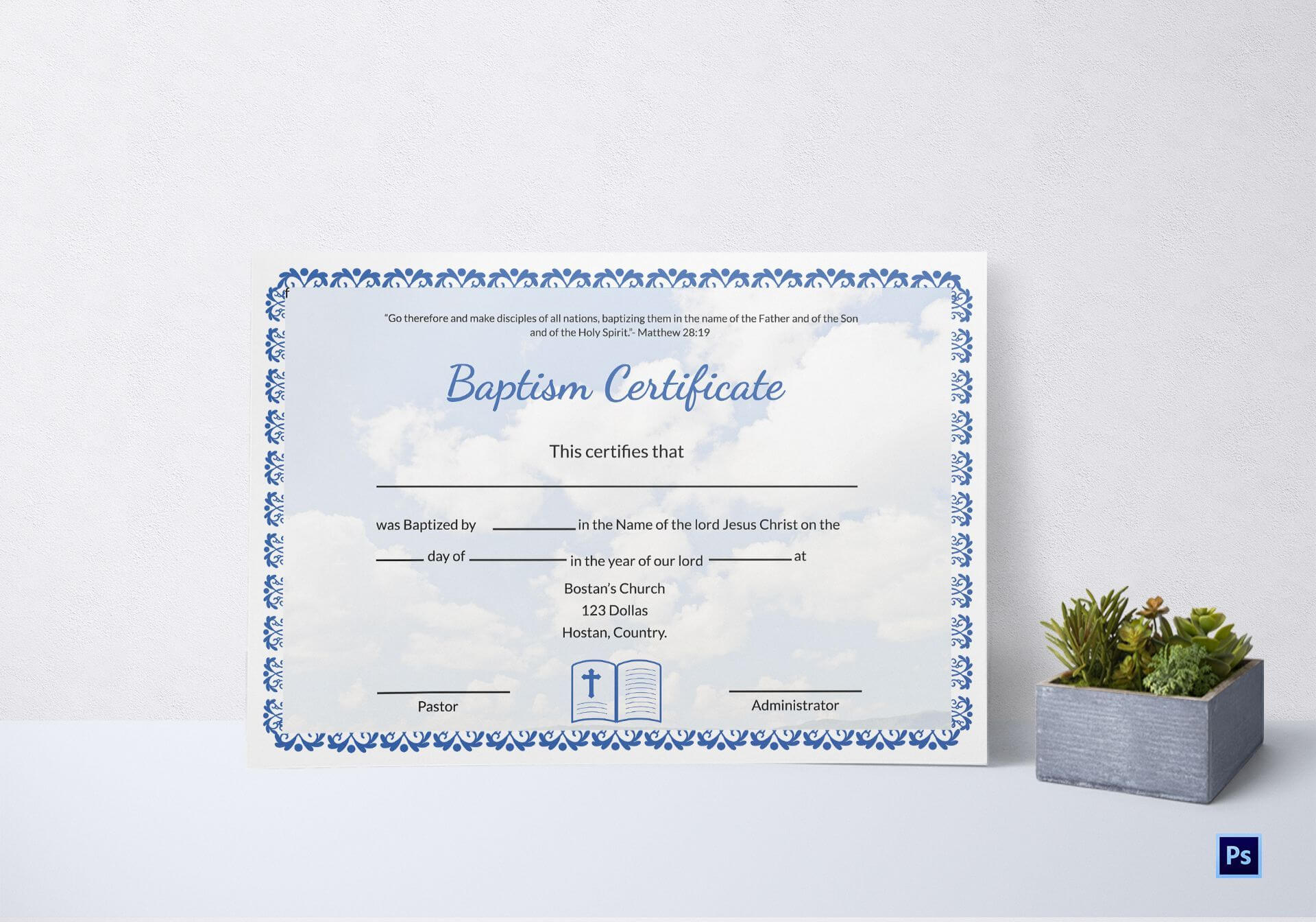 Editable Baptism Certificate Template | Certificate With Christian Baptism Certificate Template