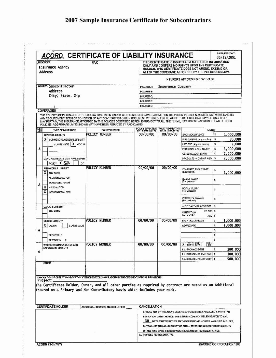 Editable Form Ificate Of Liability Insurance What Is With Acord Insurance Certificate Template