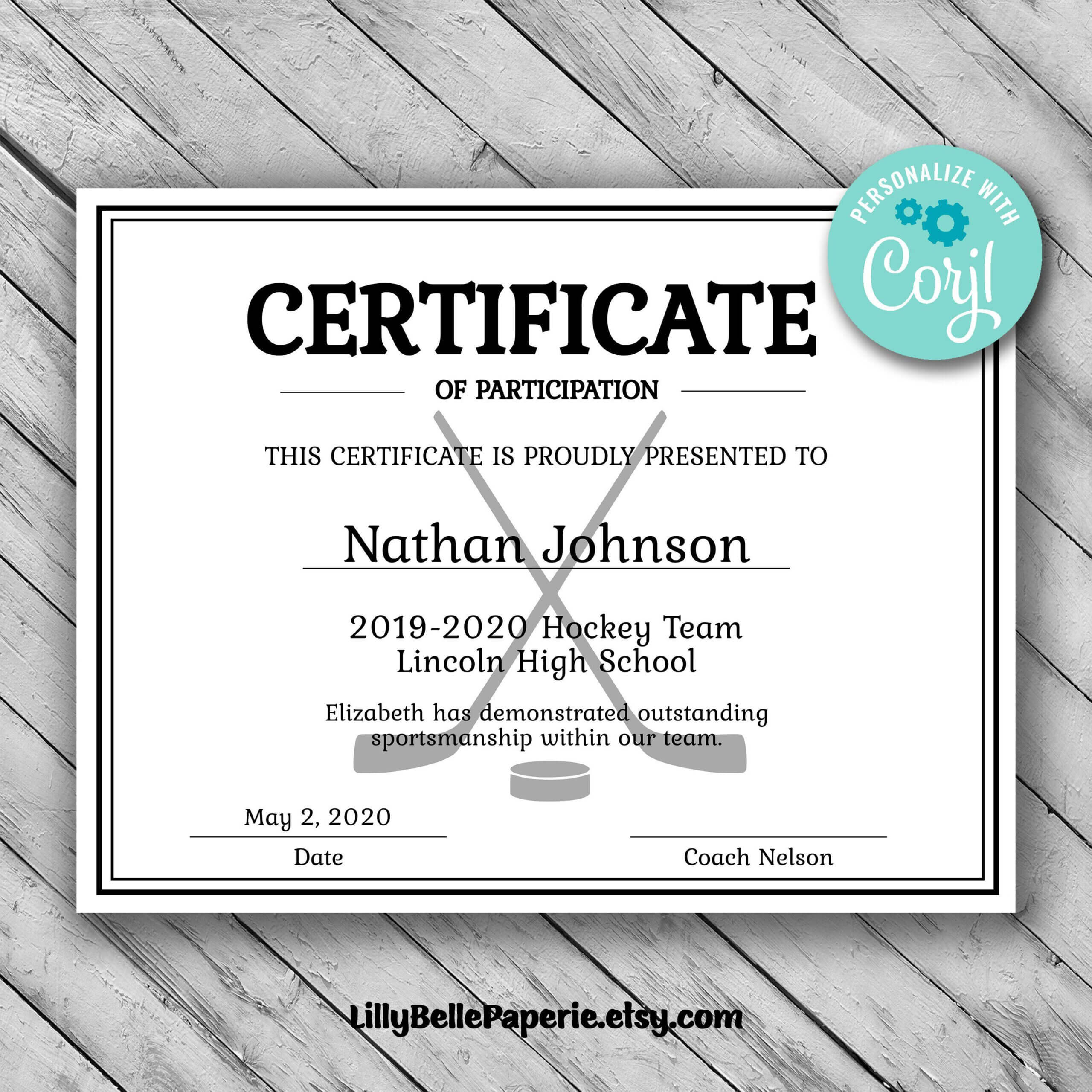 Editable Hockey Sports Team Certificate Template – Printable Intended For Hockey Certificate Templates