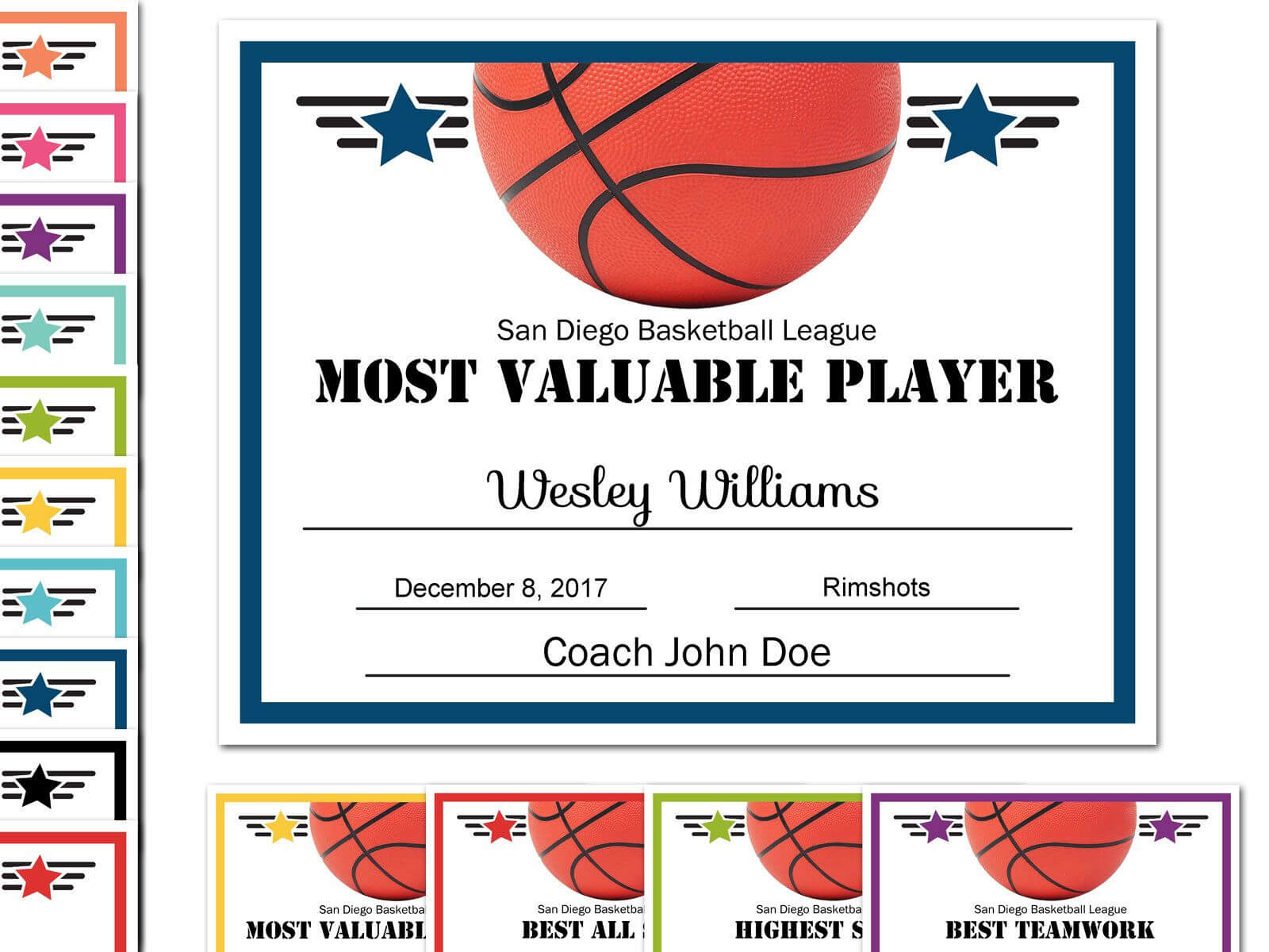 Editable Pdf Sports Team Basketball Certificate Award With Regard To Basketball Certificate Template