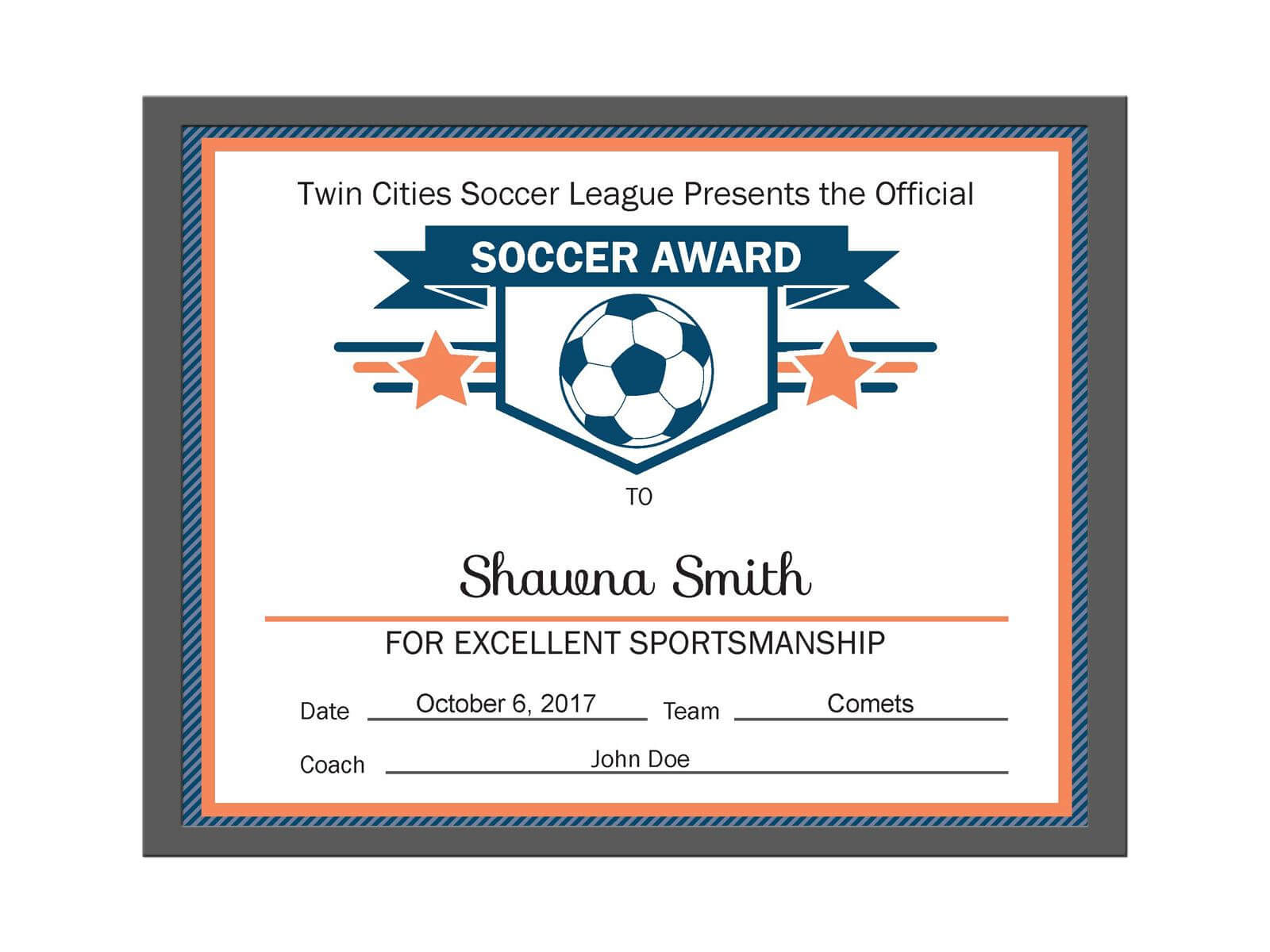 Editable Pdf Sports Team Soccer Certificate Award Template Intended For Soccer Award Certificate Template