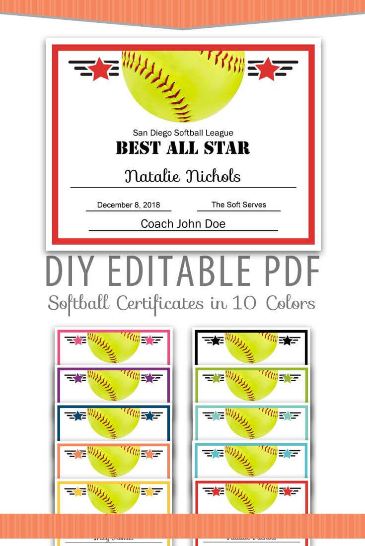 Editable Pdf Sports Team Softball Certificate Award Template For Free Softball Certificate Templates