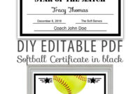 Editable Pdf Sports Team Softball Certificate Diy Award throughout Softball Certificate Templates Free