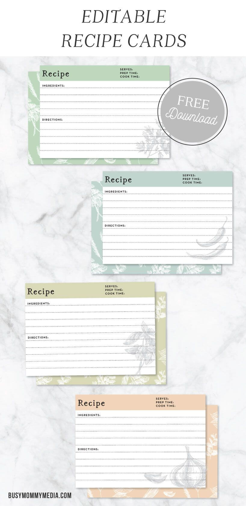 Editable Recipe Cards | Recipe Cards, Printable Recipe Cards Intended For Fillable Recipe Card Template