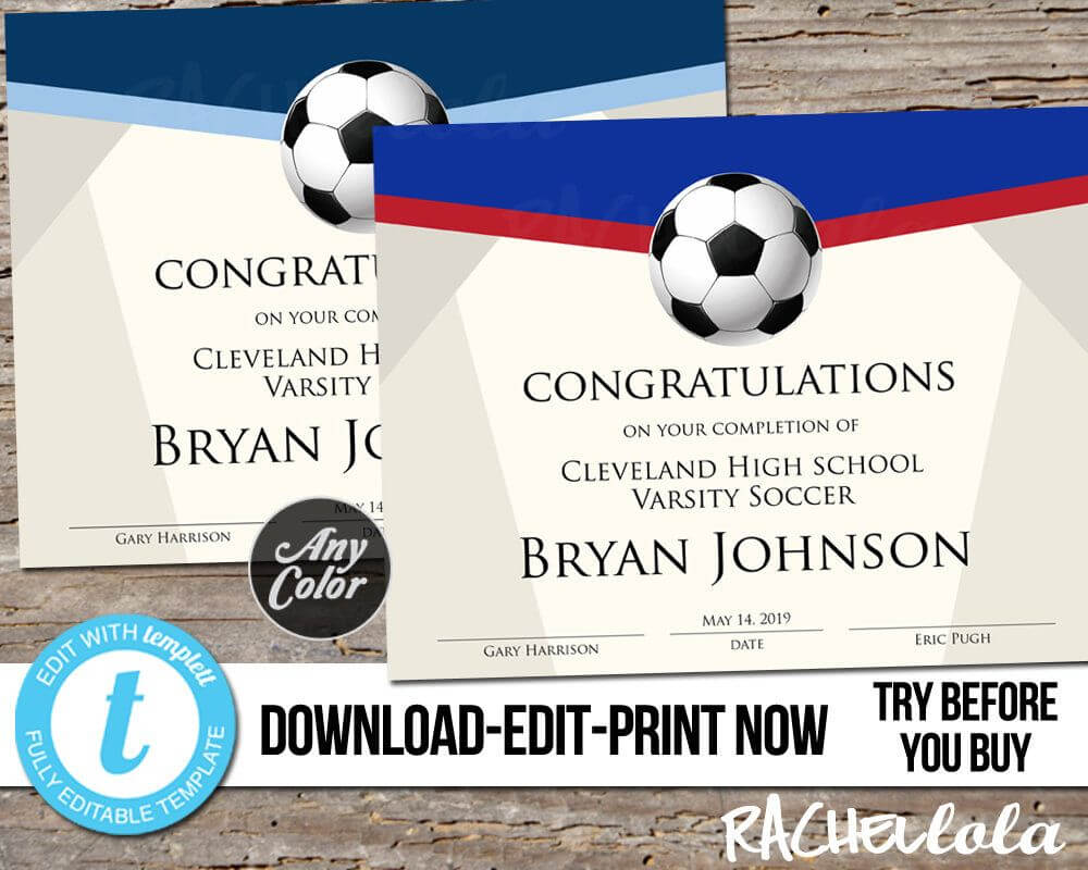 Editable Soccer Award Certificate, Custom Printable Template In Soccer Award Certificate Template