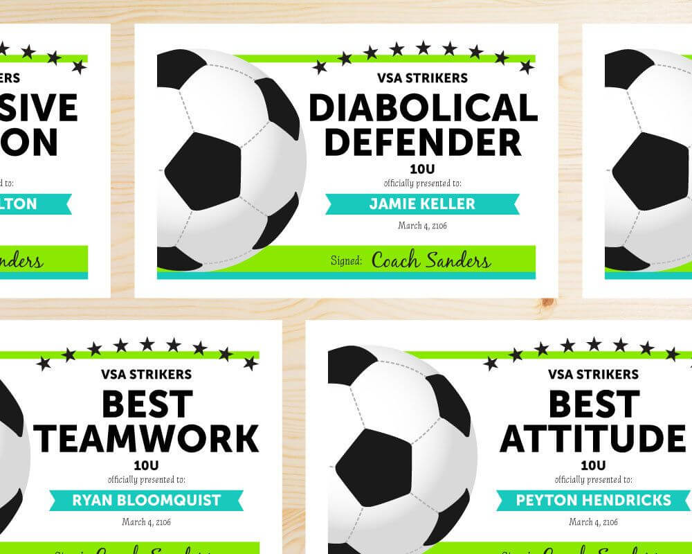 Editable Soccer Award Certificates – Instant Download Regarding Soccer Award Certificate Templates Free