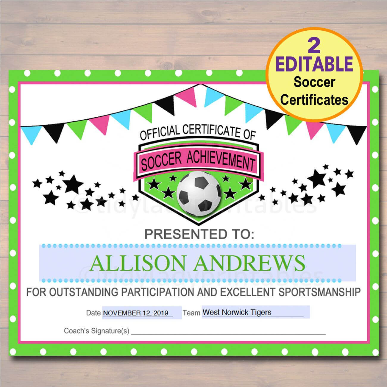 Editable Soccer Award Certificates, Instant Download, Team With Soccer Award Certificate Templates Free