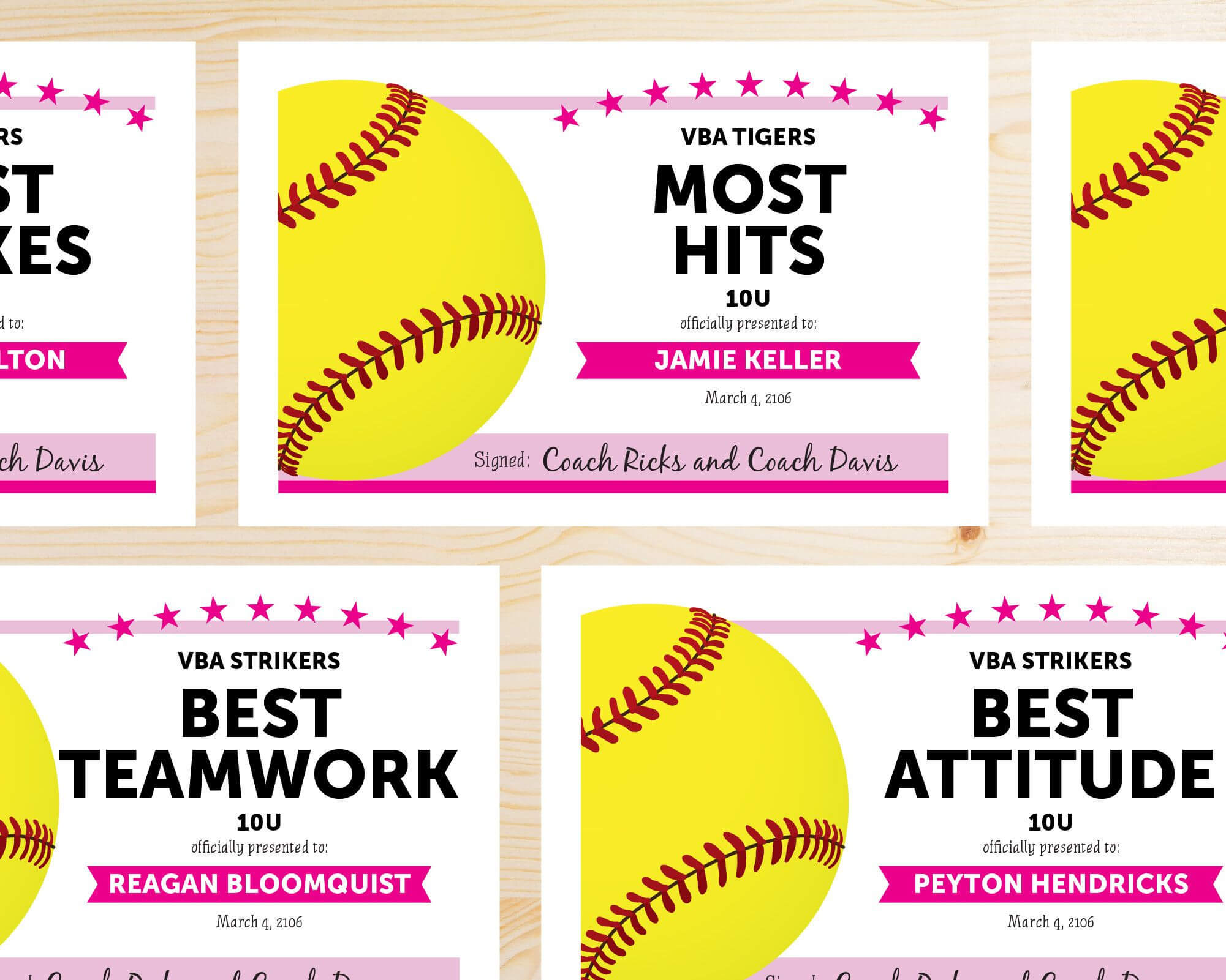 Editable Softball Award Certificates – Instant Download Intended For Free Softball Certificate Templates