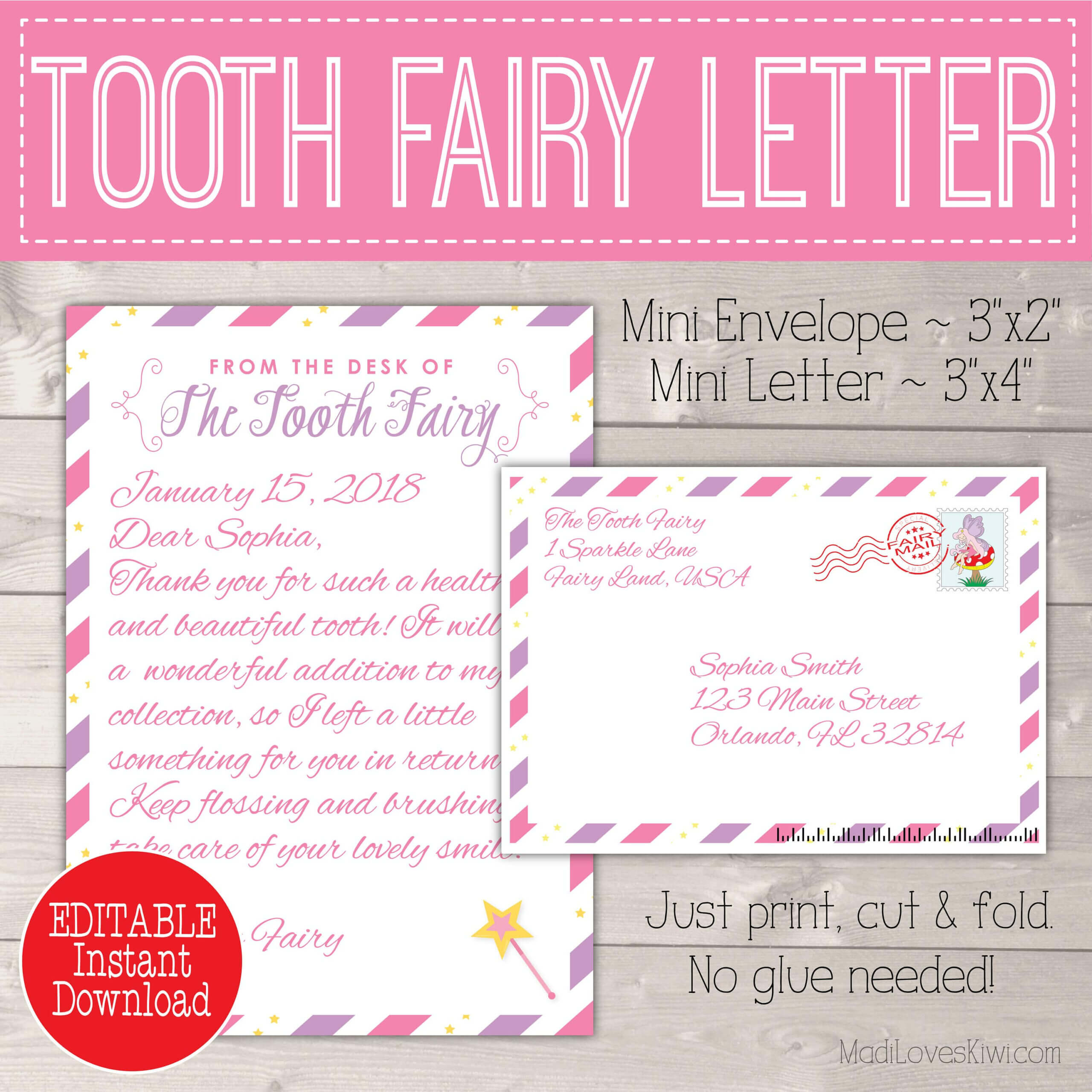 Editable Tooth Fairy Letter With Envelope | Printable Pink In Tooth Fairy Certificate Template Free