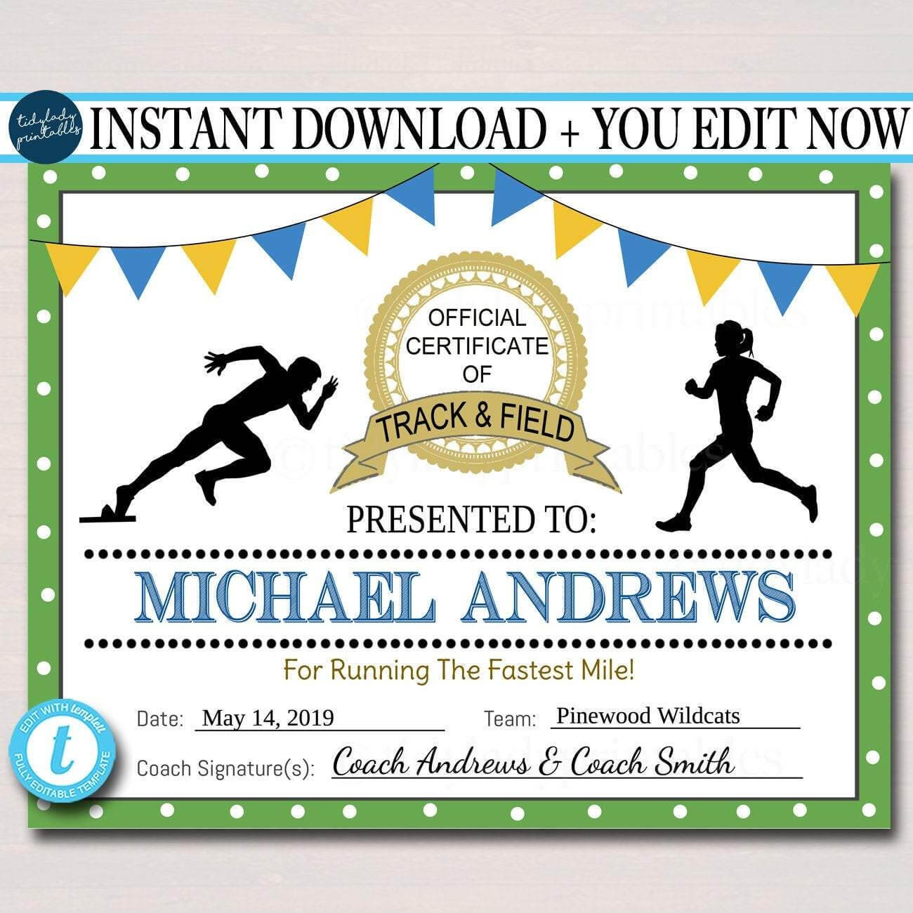 Editable Track & Field Award Certificates, Instant Download For Track And Field Certificate Templates Free