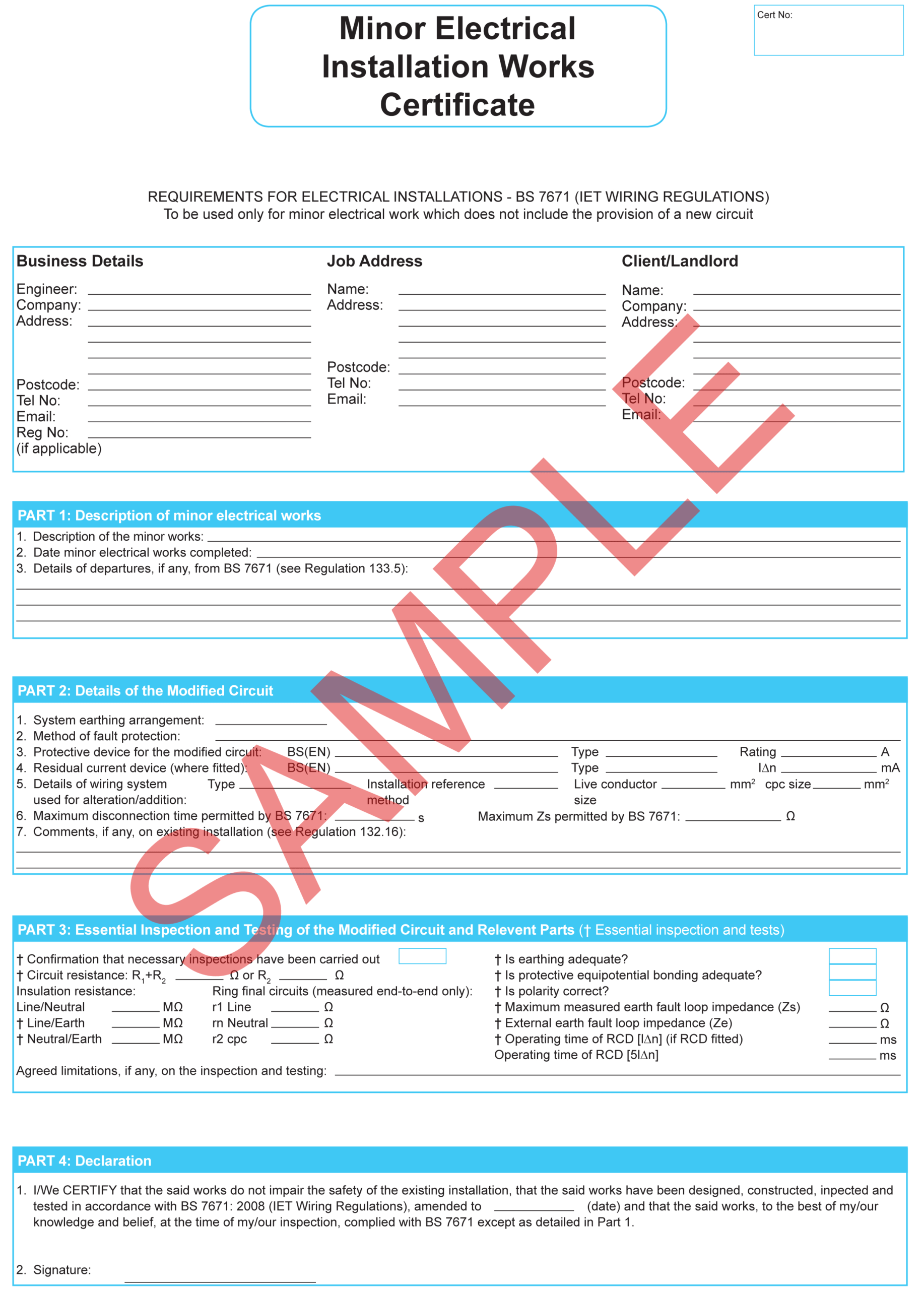 Electrical Installation: Minor Electrical Installation Works Within Minor Electrical Installation Works Certificate Template