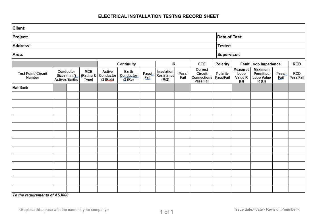 Electrical Installation Testing Record Sheet Regarding Electrical Installation Test Certificate Template