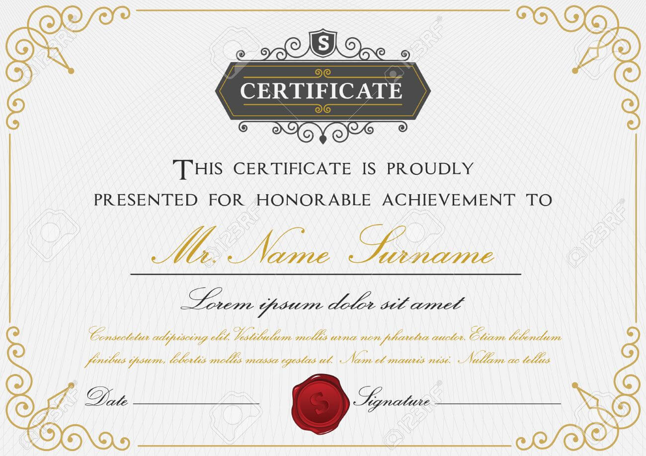 Elegant Certificate Template Design With Border, Sealing Wax.. With Regard To Certificate Template Size