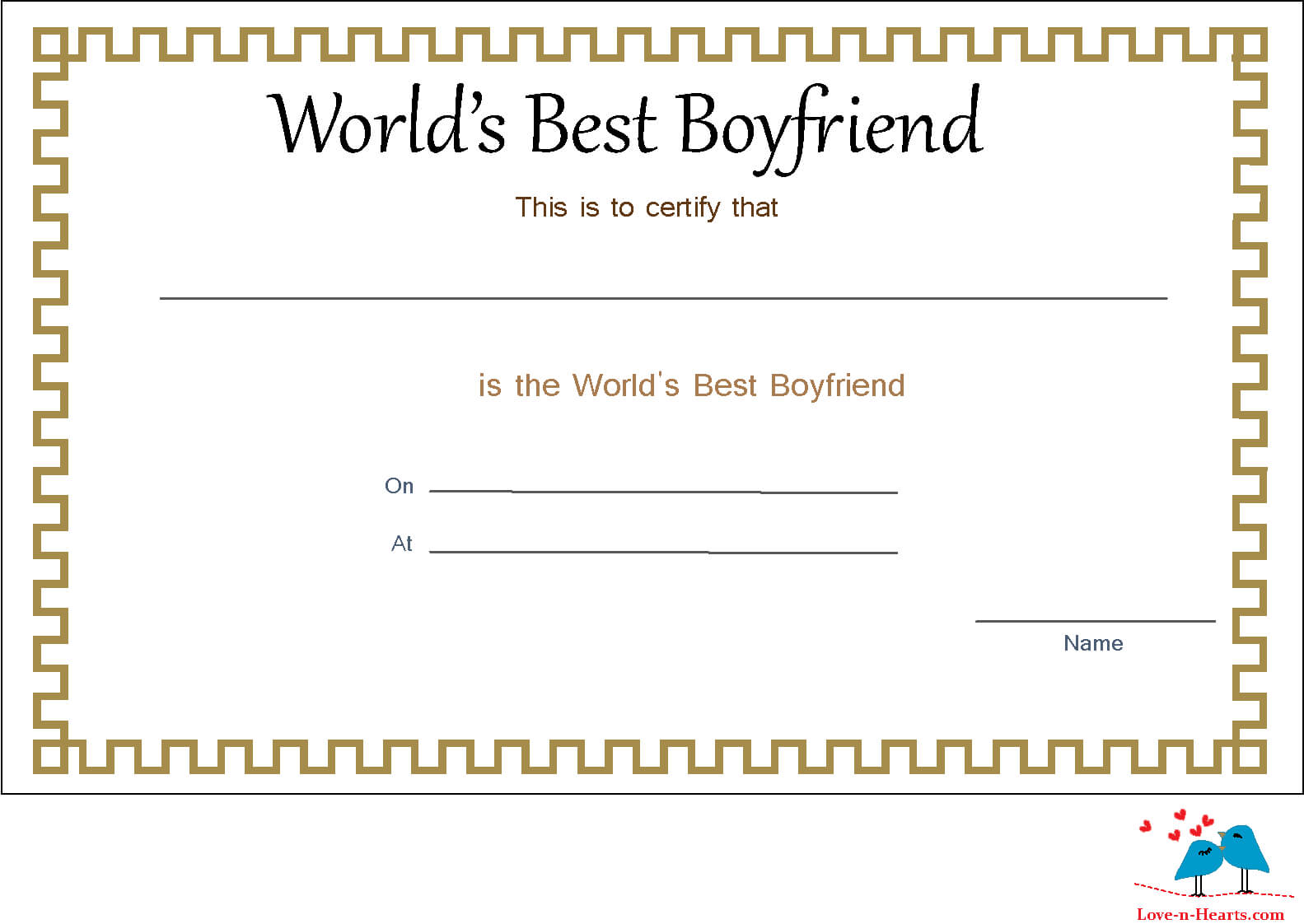 Elegant World's Best Boyfriend Certificate | Love You With Love Certificate Templates