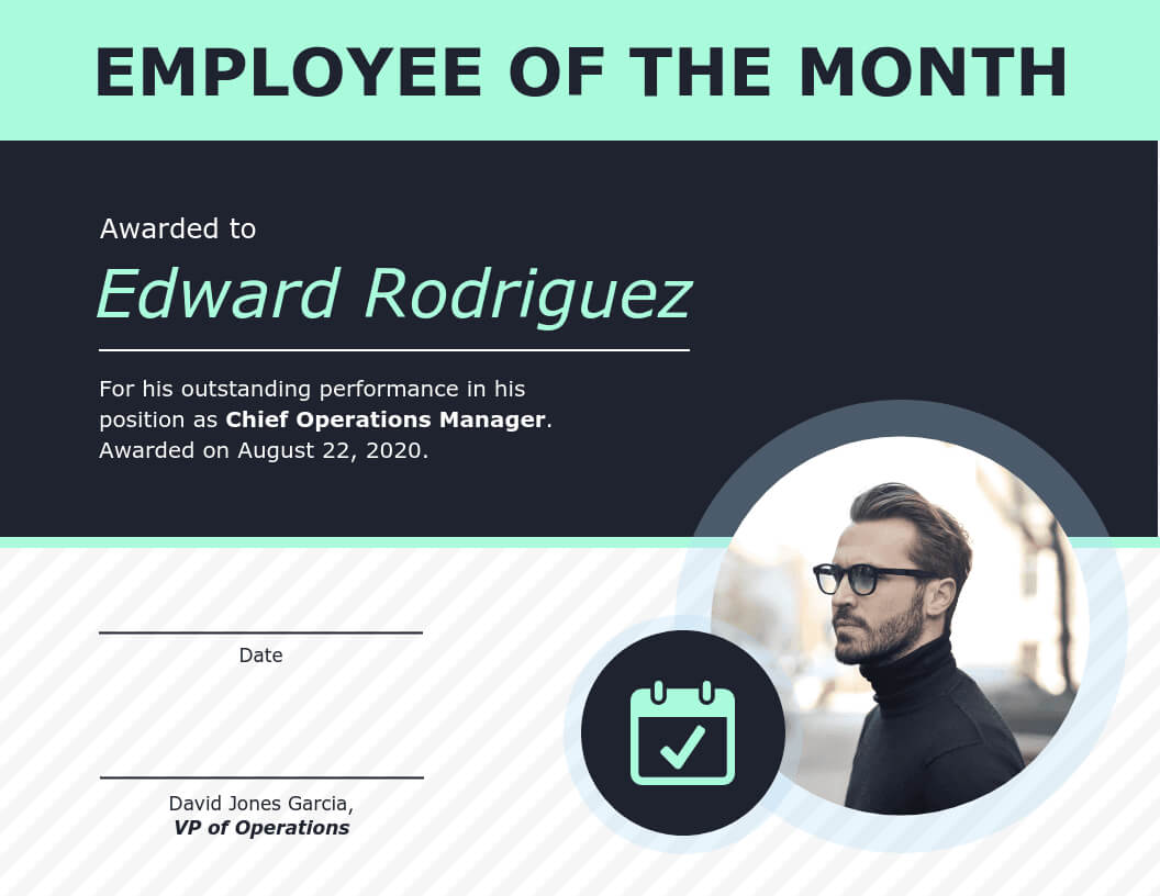 Employee Of The Month Certificate Of Recognition Template In Employee Of The Month Certificate Template With Picture