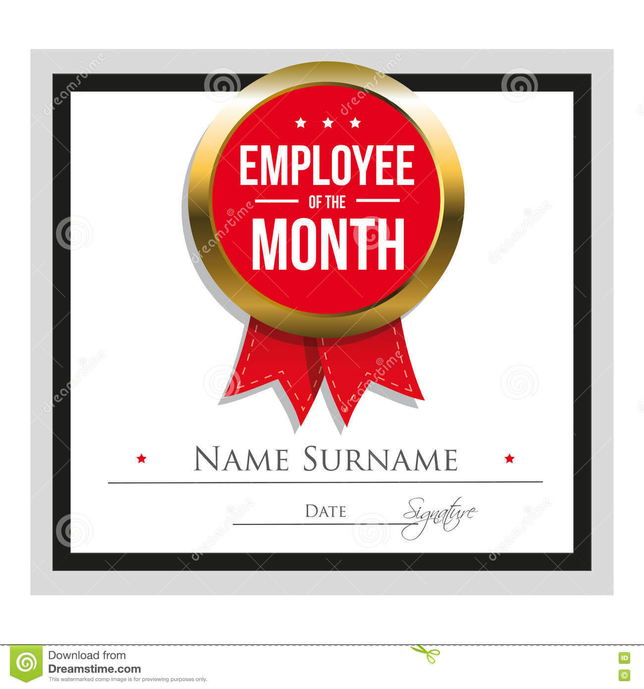 Employee Of The Month Certificate Template Stock Vector With Regard To Employee Of The Year Certificate Template Free