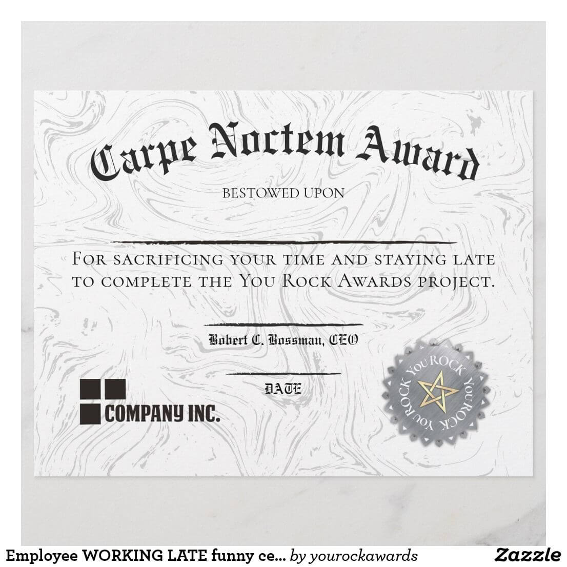Employee Working Late Funny Certificate Award | Zazzle Inside Funny Certificate Templates