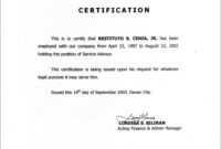 Employment Certificate Sample Best Templates Pinterest with Certificate Of Employment Template