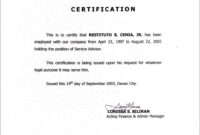 Employment Certificate Sample Best Templates Pinterest within Sample Certificate Employment Template