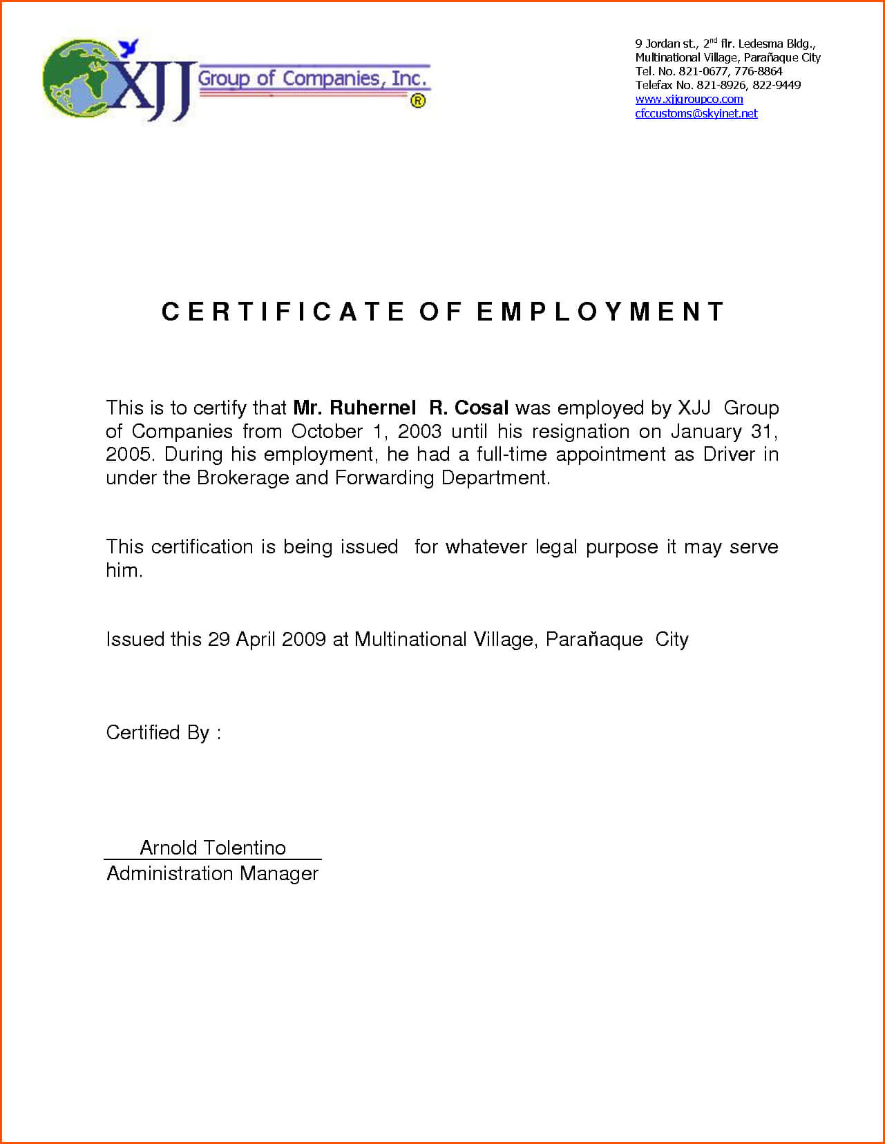 Employment Certification Related Keywords Amp Suggestions With Employee Certificate Of Service Template