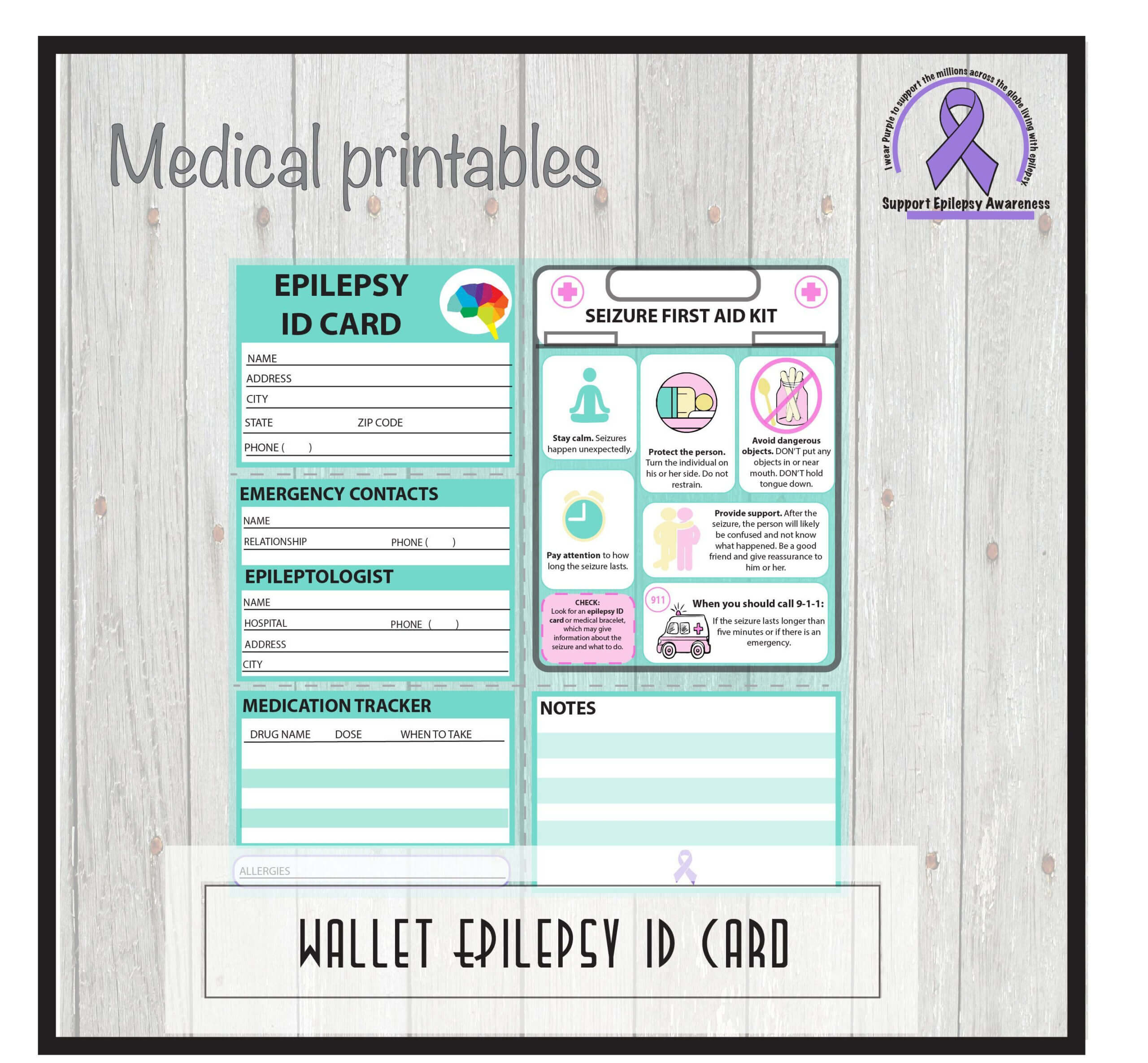 Epilepsy Medical Alert Id Card, Pocket Wallet Id, School In Inside Medical Alert Wallet Card Template