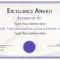 Excellence Award Certificate | Templates At Intended For Award Of Excellence Certificate Template
