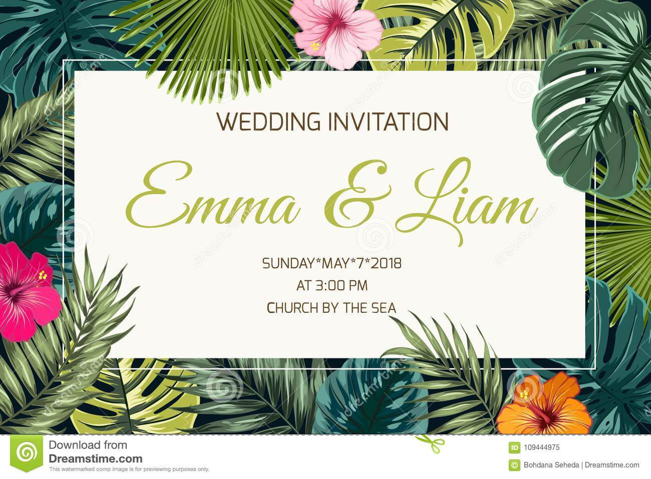 Exotic Tropical Jungle Wedding Event Invitation Stock Vector Pertaining To Event Invitation Card Template