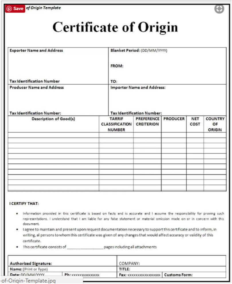 🥰free Printable Certificate Of Origin Form Template [Pdf Intended For Certificate Of Origin Form Template