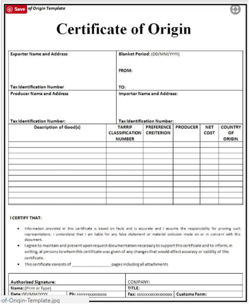 🥰free Printable Certificate Of Origin Form Template [Pdf With Certificate Of Origin For A Vehicle Template