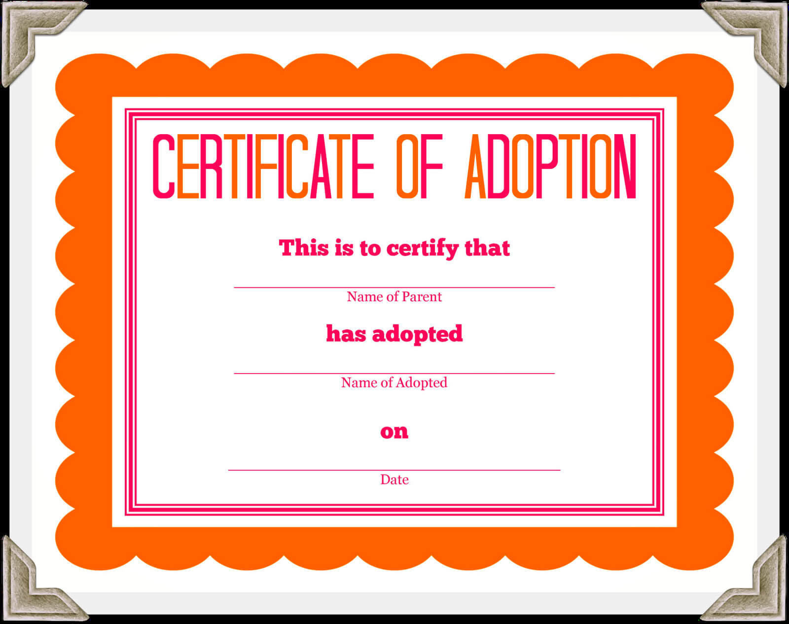 🥰free Printable Sample Certificate Of Adoption Template🥰 In Child Adoption Certificate Template