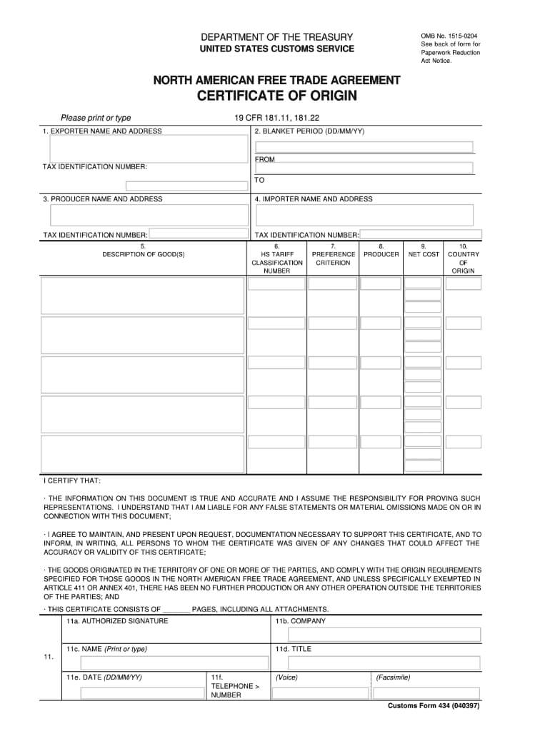 Fillable Nafta Certificate Of Origin – Fill Online Pertaining To Nafta Certificate Template