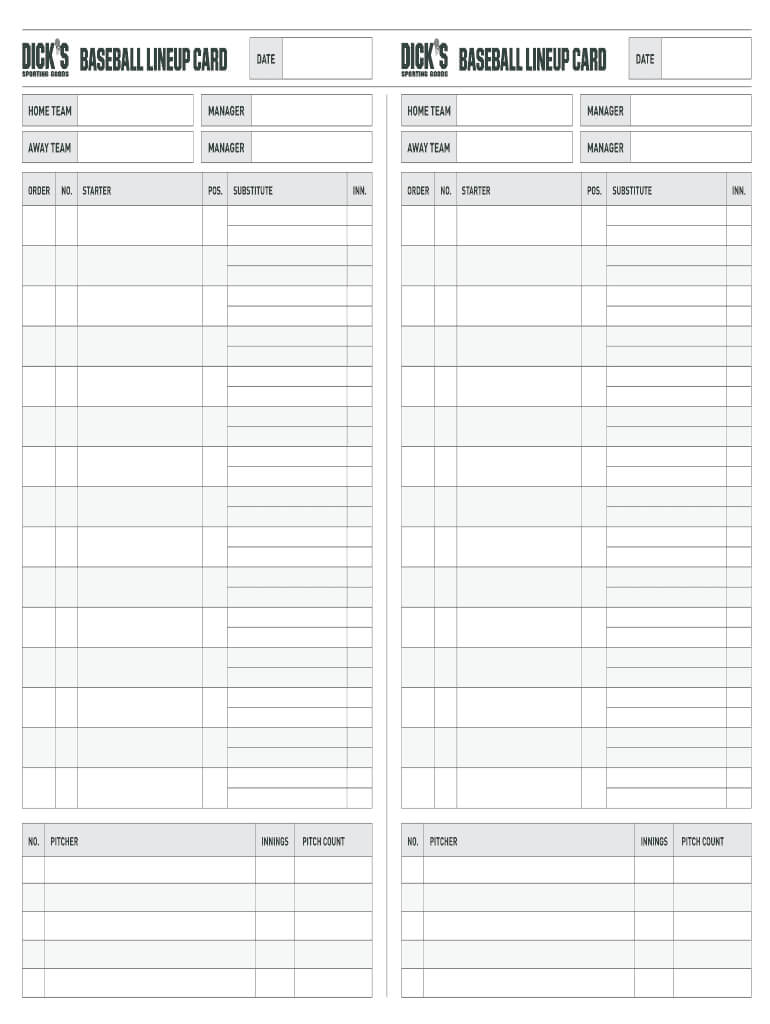 Fillable Online Baseball Lineup Card Baseball Lineup Card With Softball Lineup Card Template