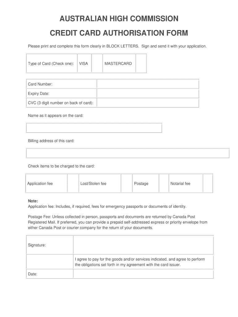 Fillable Online Credit Card Authorisation Form – Australian Intended For Credit Card Authorisation Form Template Australia