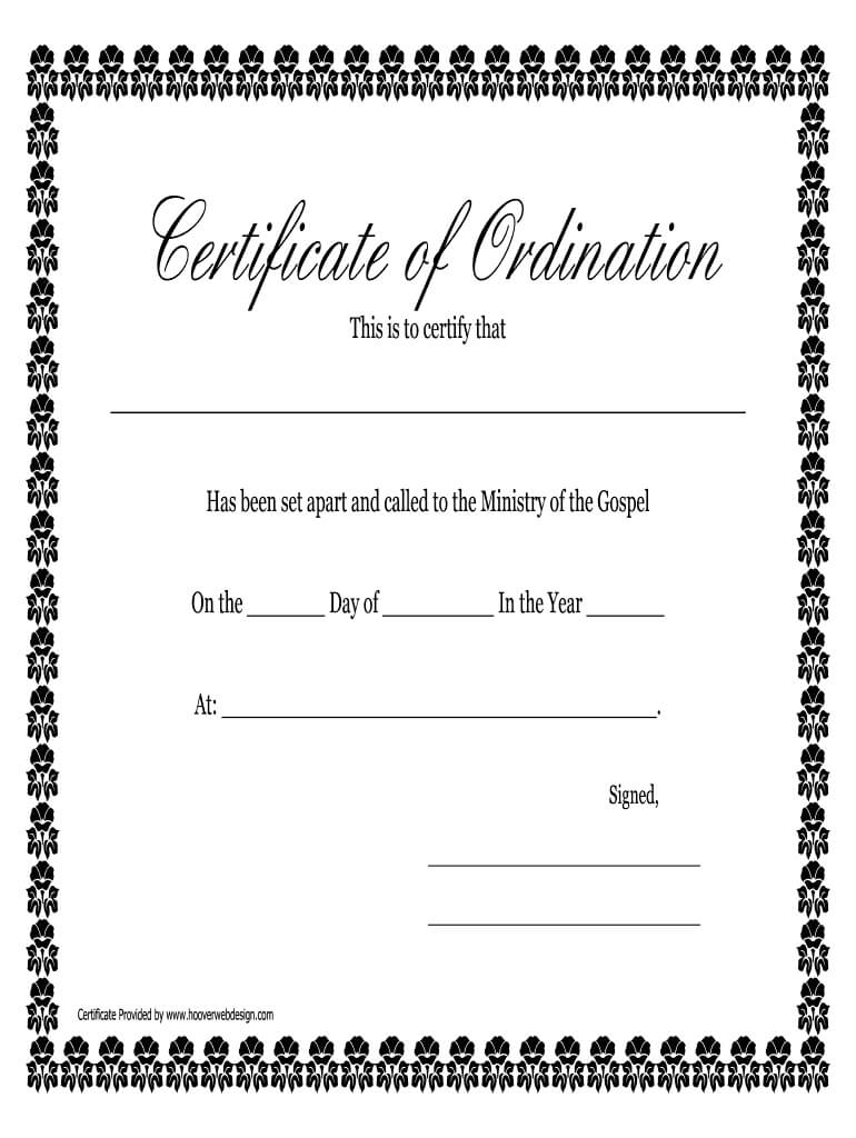 Fillable Online Printable Certificate Of Ordination With Regard To Ordination Certificate Templates
