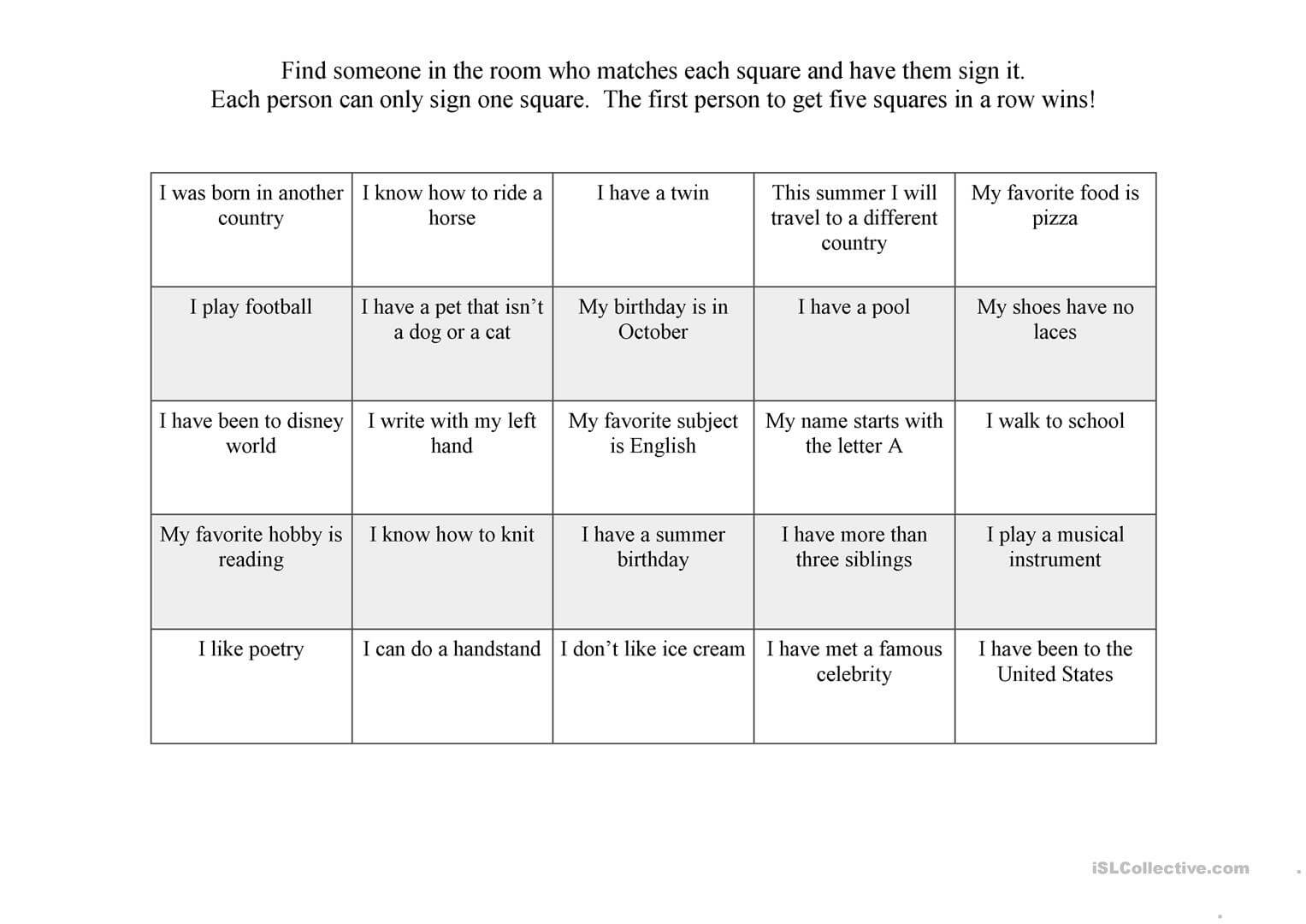 First Day Ice Breaker Bingo – English Esl Worksheets With Ice Breaker Bingo Card Template