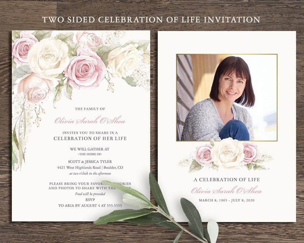 Floral Funeral Invitation, Celebration Of Life Invites Throughout Funeral Invitation Card Template
