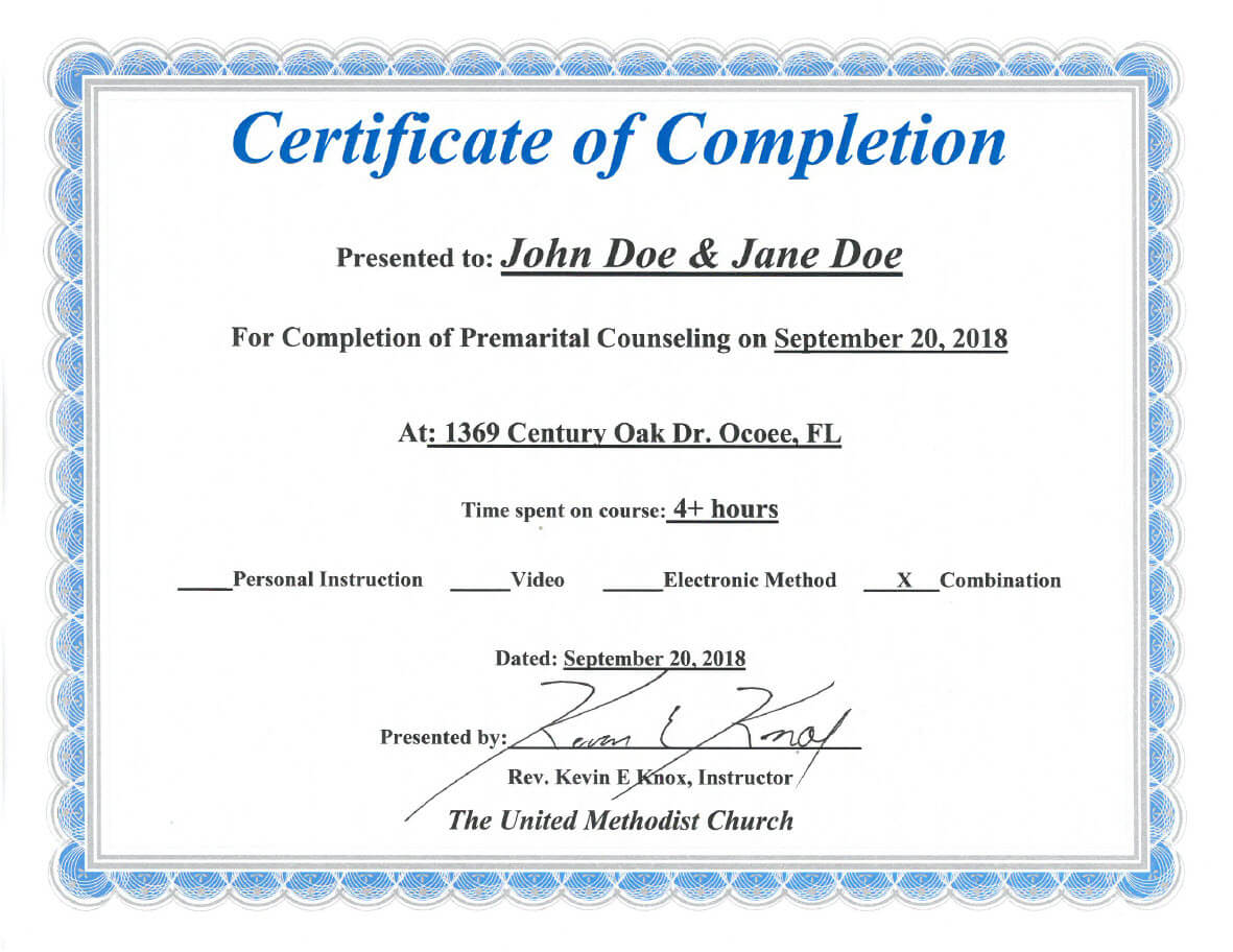 Florida Premarital Course Online, Licensed Provider – Only Throughout Premarital Counseling Certificate Of Completion Template