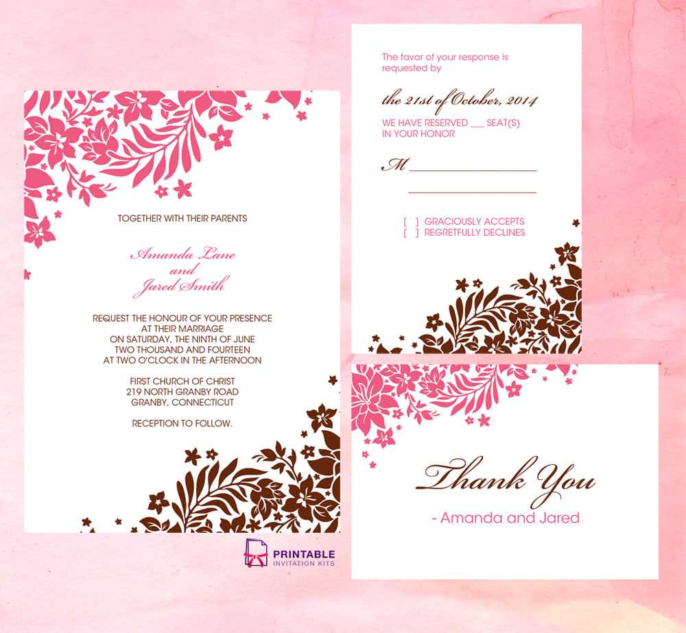 Foliage Borders Invitation, Rsvp And Thank You Cards In Free Printable Wedding Rsvp Card Templates