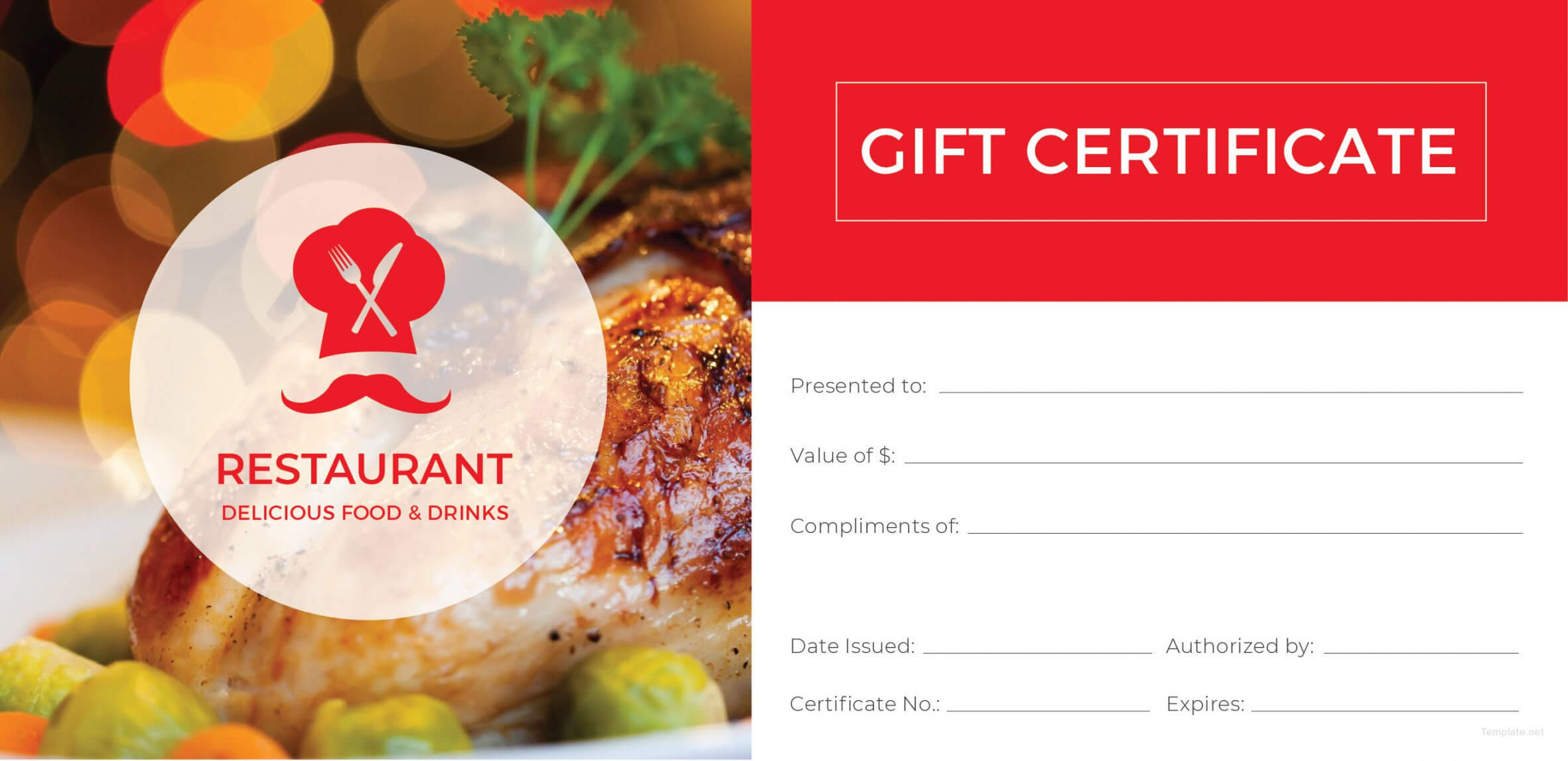 Food Gift Certificate Template With Restaurant Gift Certificate Template