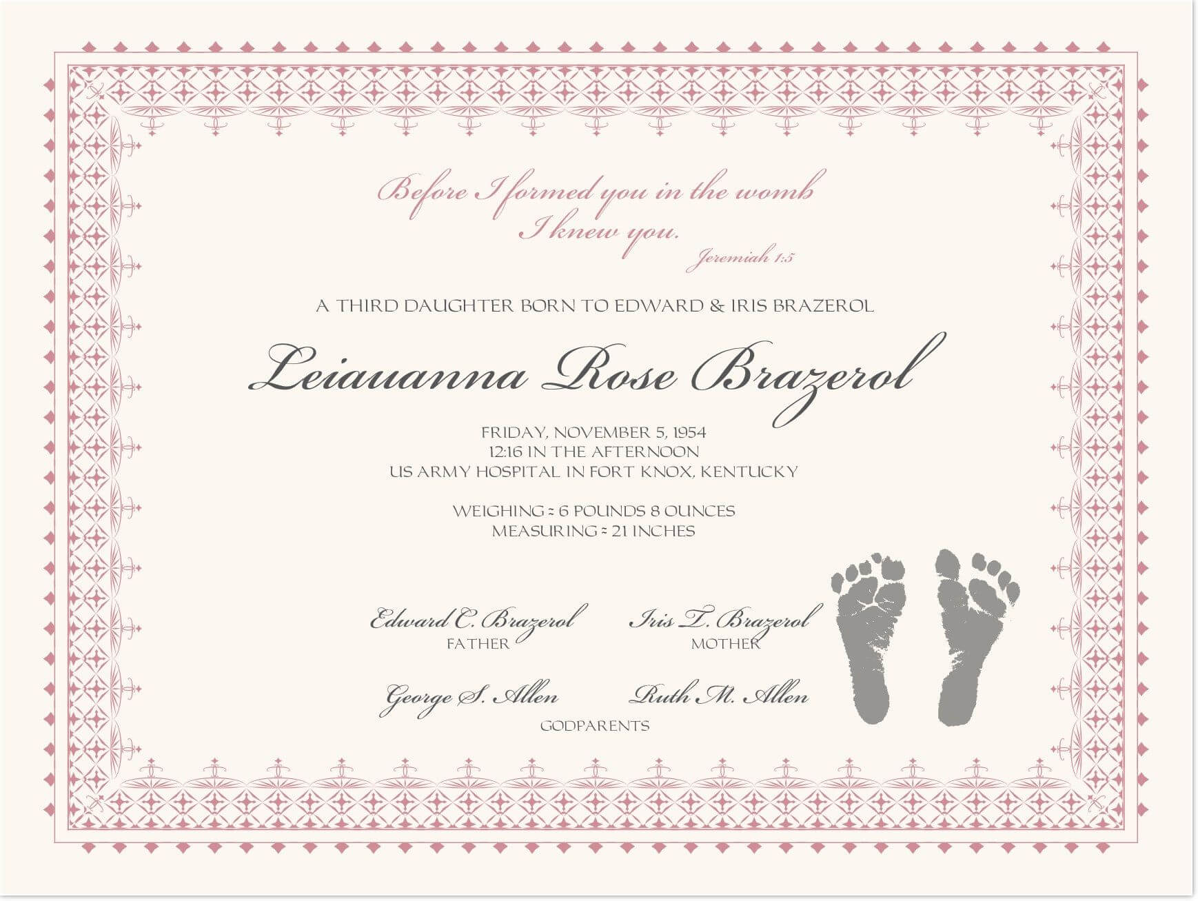 Footprints Baby Certificates | Birth Certificate Template Regarding Baby Death Certificate Template