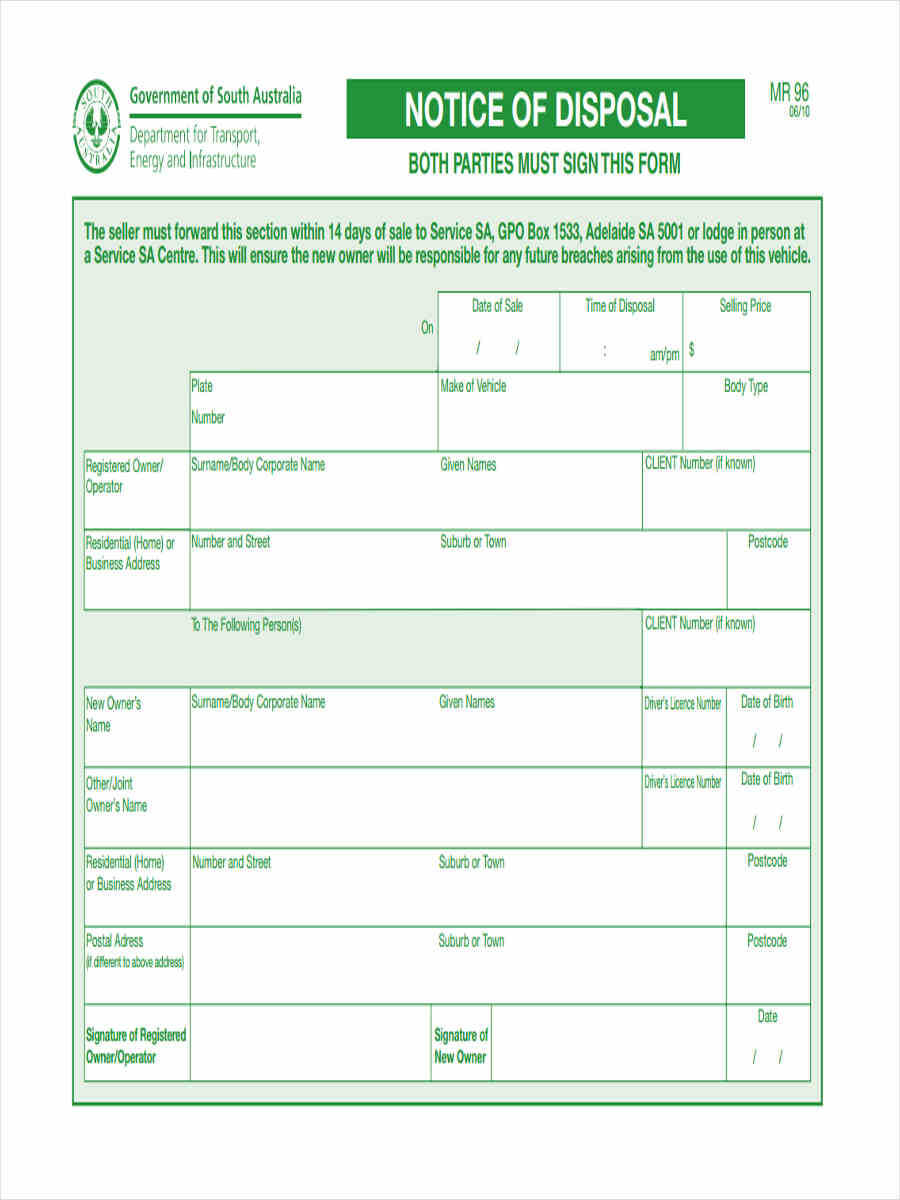 Free 5+ Notice Of Disposal Forms In Word | Pdf With Regard To Certificate Of Disposal Template