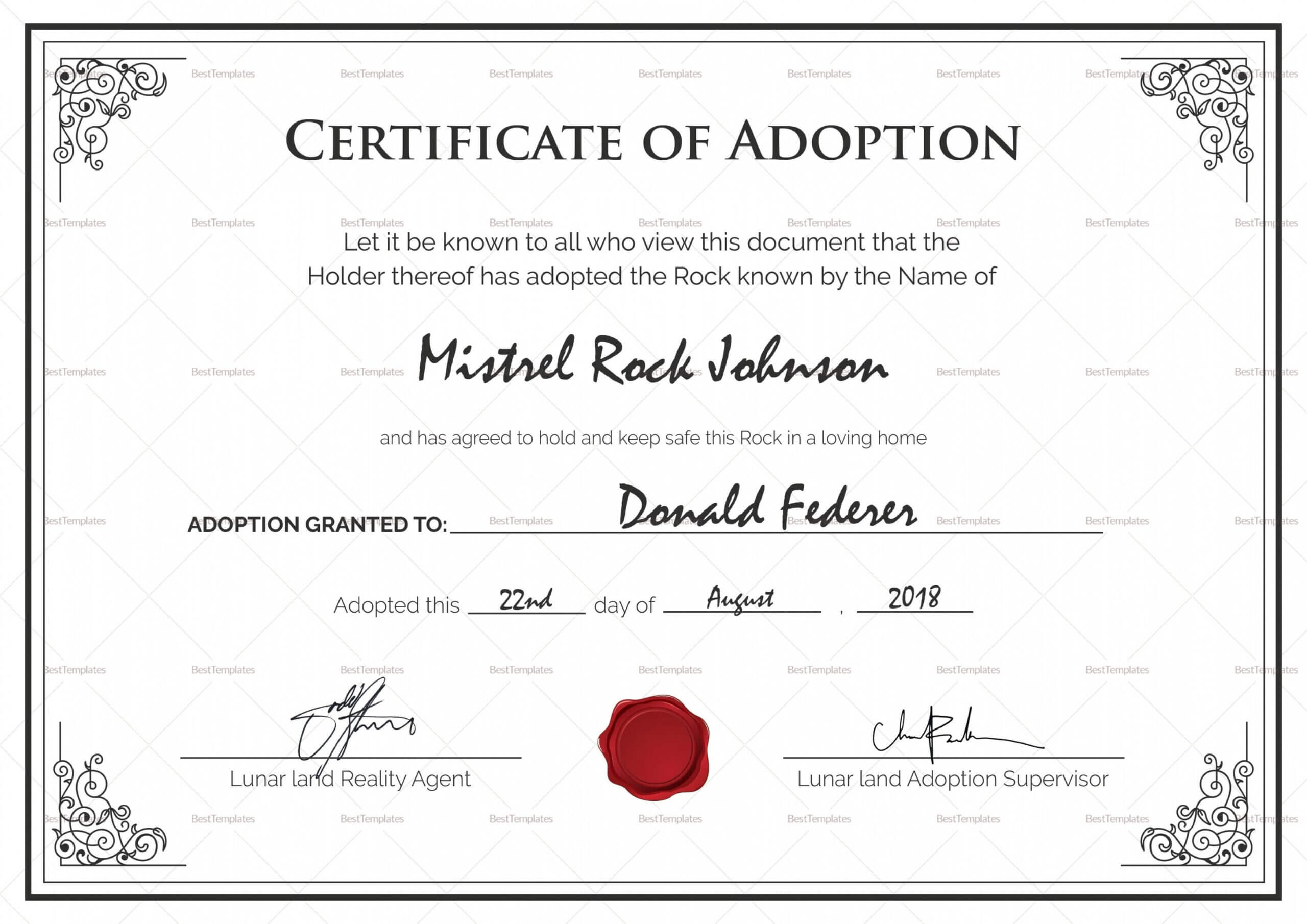 Free Adoption Certificate Template Livepeacefully091018Com Intended For Pet Adoption Certificate Template